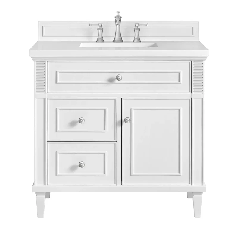 Lorelai 36" Single Vanity, Bright White w/ 3 CM White Zeus Silestone Top
