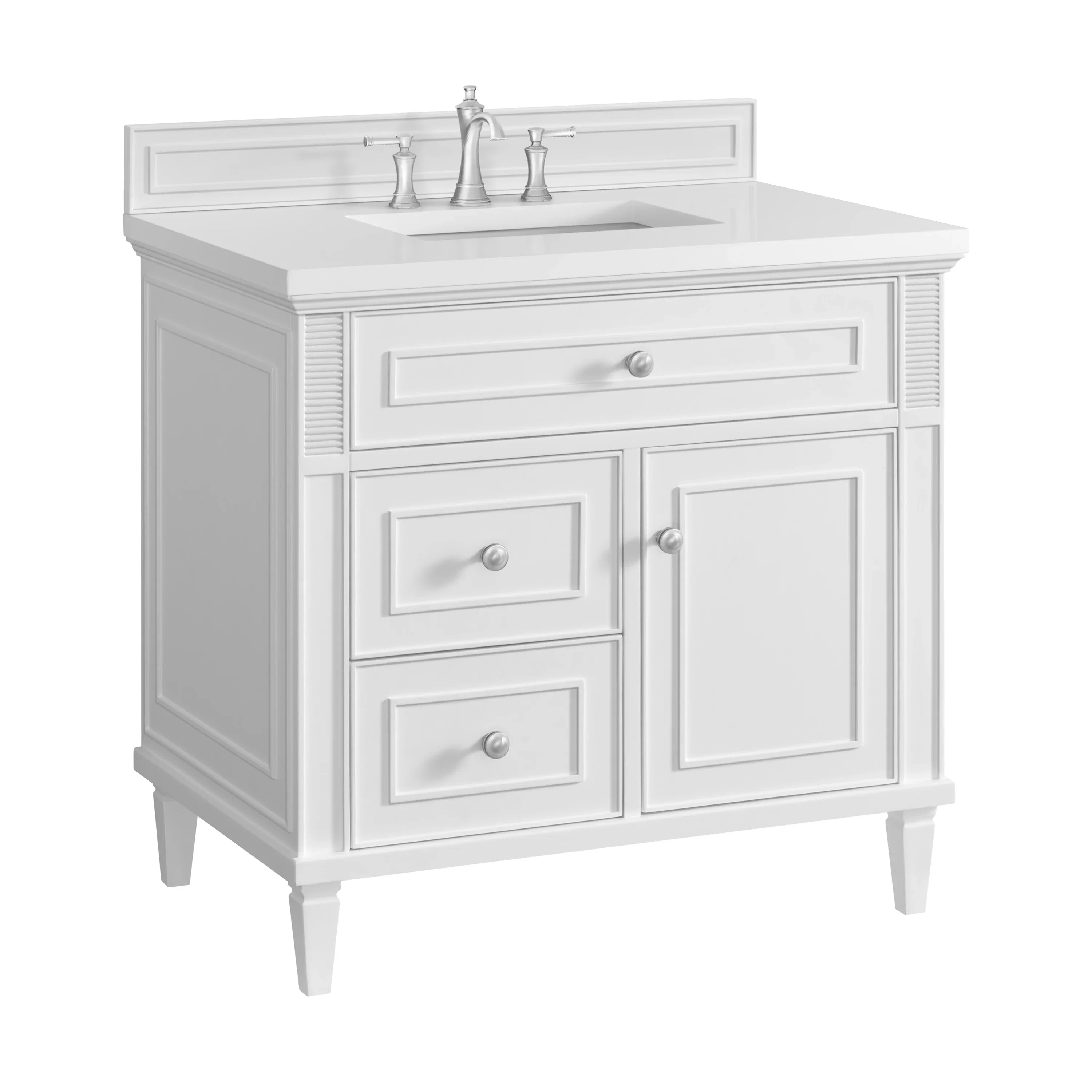Lorelai 36" Single Vanity, Bright White w/ 3 CM White Zeus Silestone Top