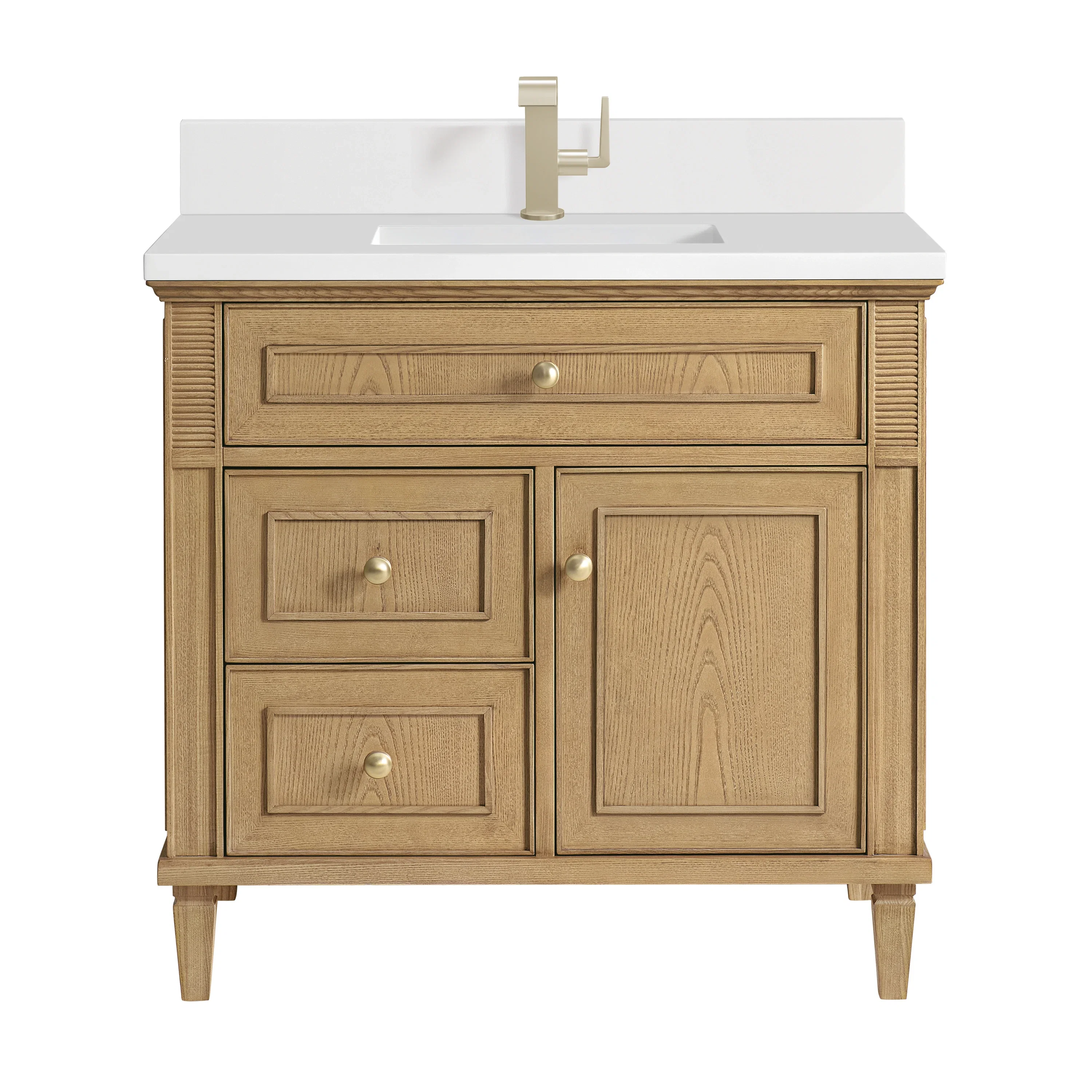 Lorelai 36" Single Vanity, Light Natural Oak w/ Single Hole 3 CM White Zeus Silestone Top & Backsplash