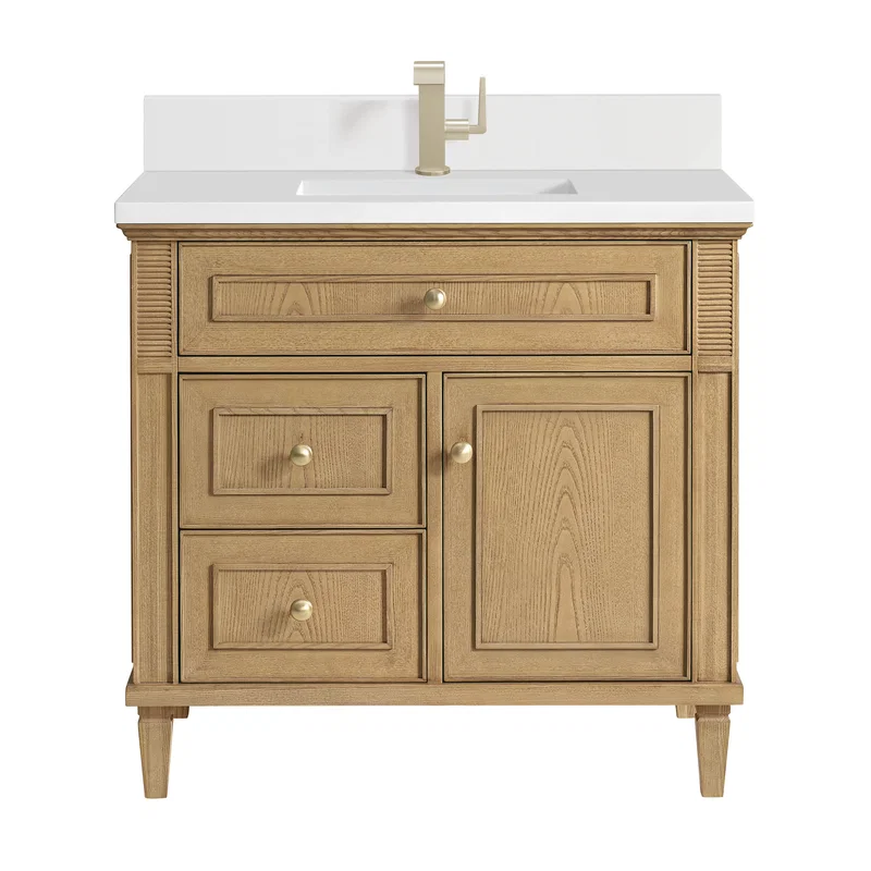Lorelai 36" Single Vanity, Light Natural Oak w/ Single Hole 3 CM White Zeus Silestone Top & Backsplash
