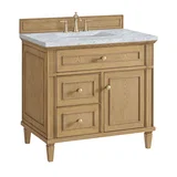 Lorelai 36" Single Vanity, Light Natural Oak w/ 3 CM Carrara White Marble Top