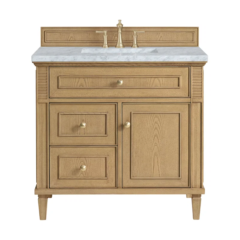 Lorelai 36" Single Vanity, Light Natural Oak w/ 3 CM Carrara White Marble Top