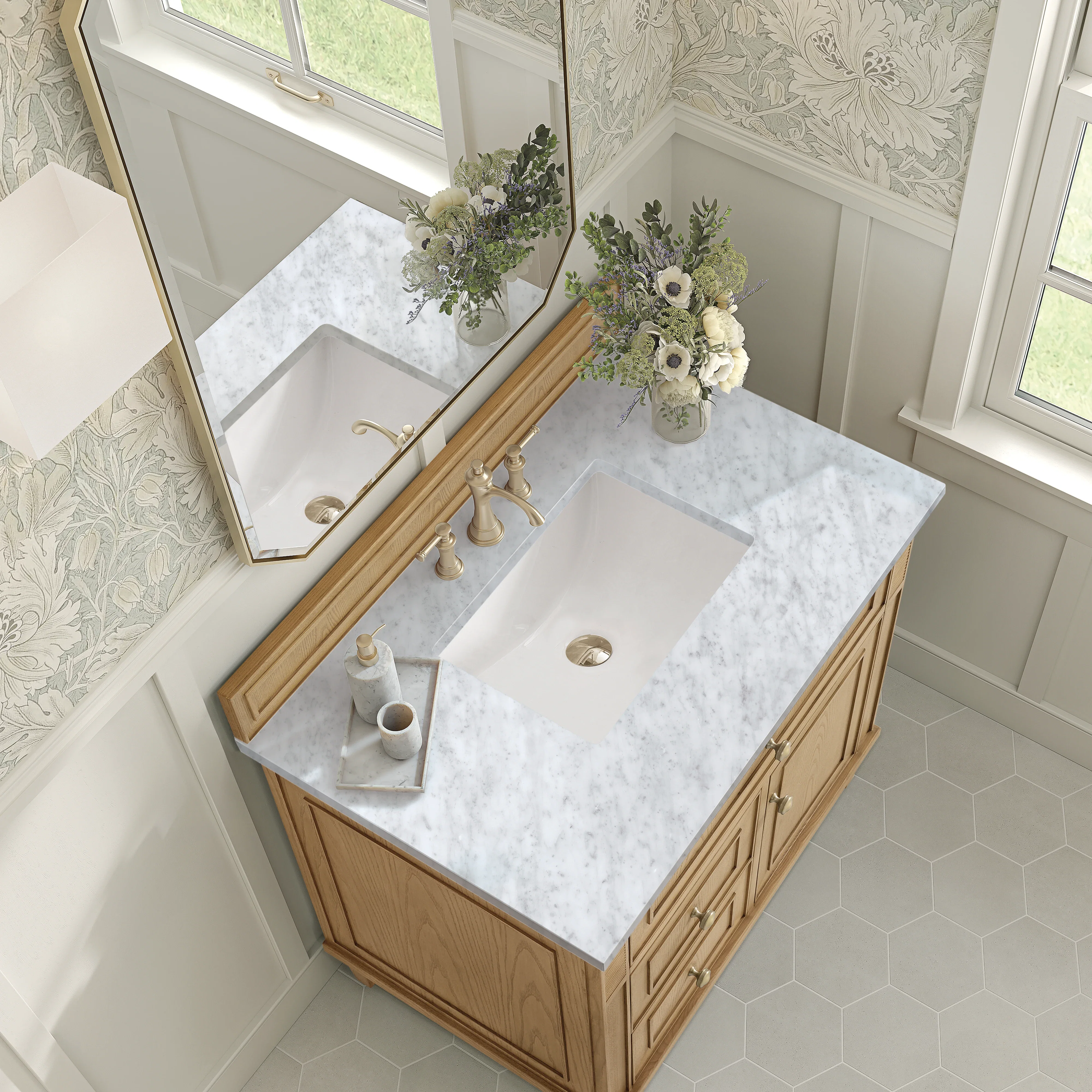 Lorelai 36" Single Vanity, Light Natural Oak w/ 3 CM Carrara White Marble Top