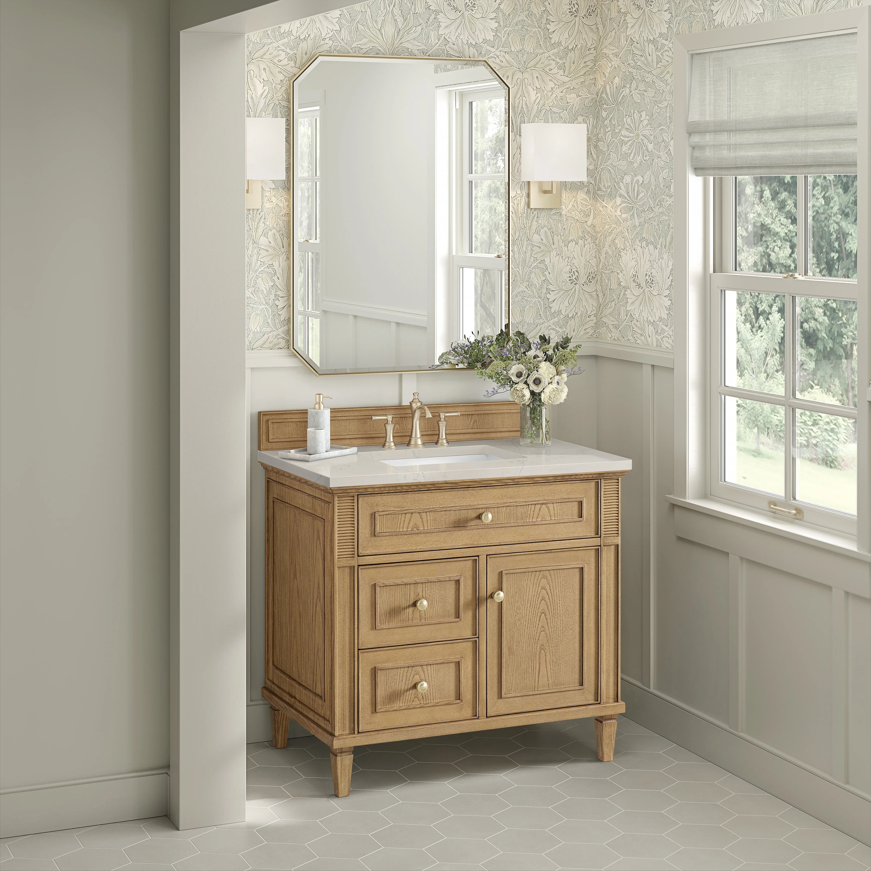 Lorelai 36" Single Vanity, Light Natural Oak, w/ 3 CM Siberian Silestone Top