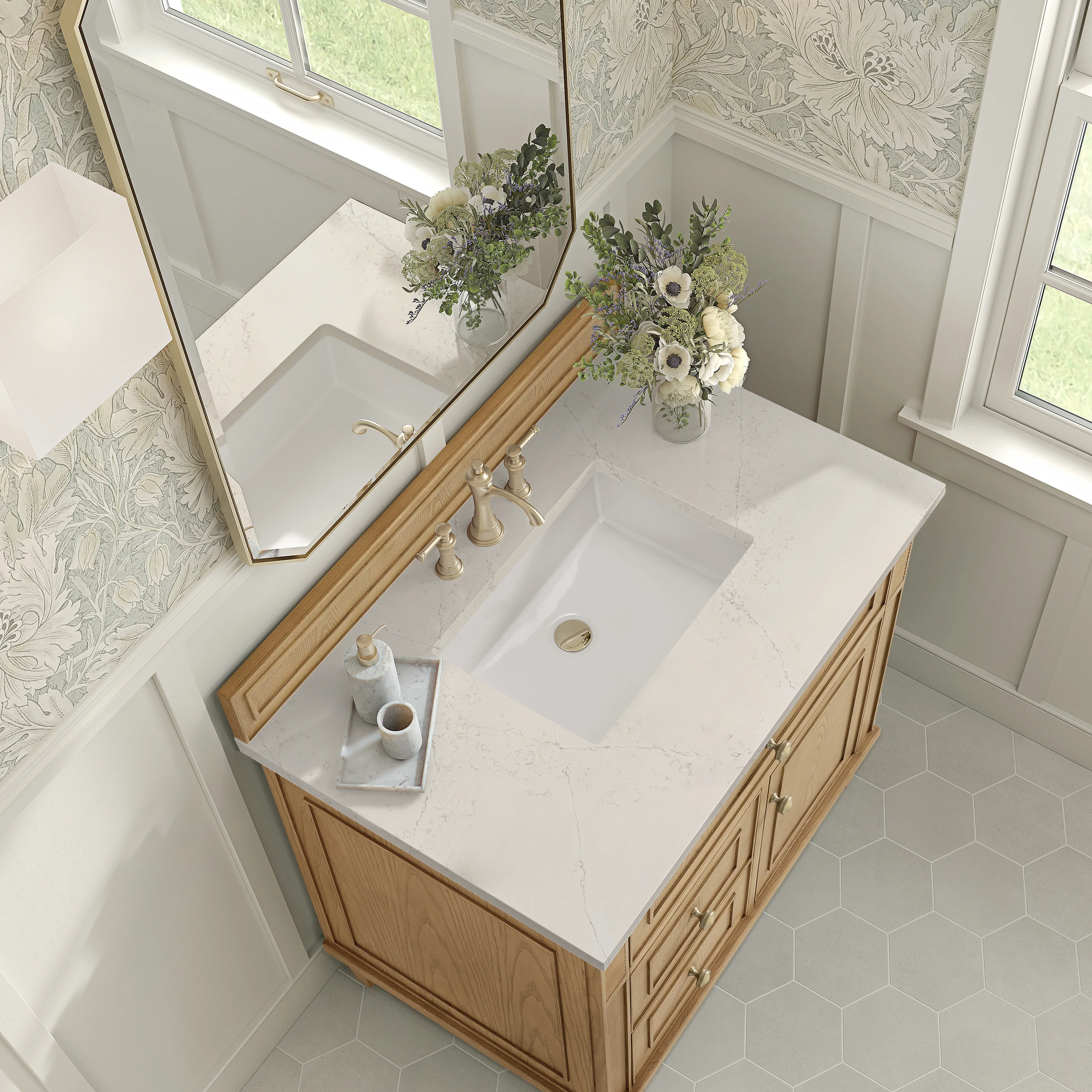 Lorelai 36" Single Vanity, Light Natural Oak, w/ 3 CM Siberian Silestone Top