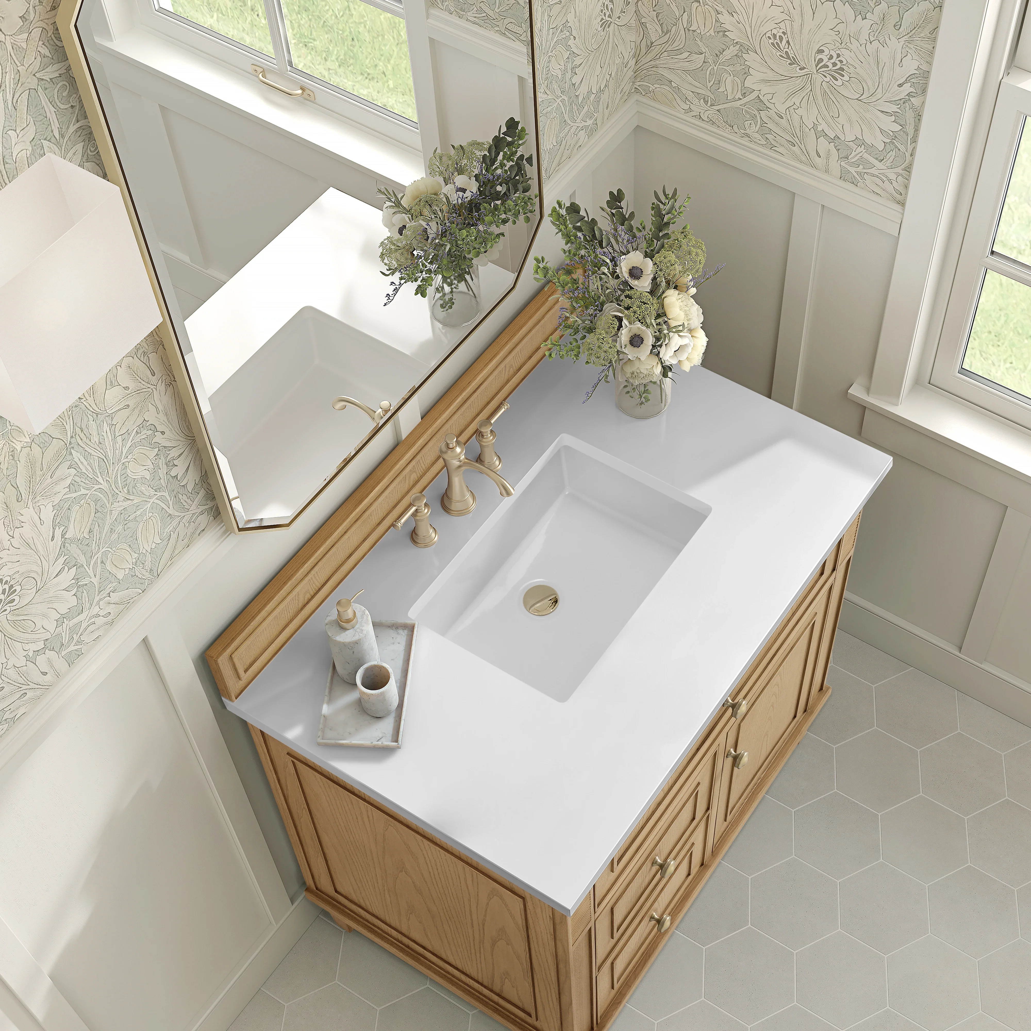 Lorelai 36" Single Vanity, Light Natural Oak w/ 3 CM White Zeus Silestone Top