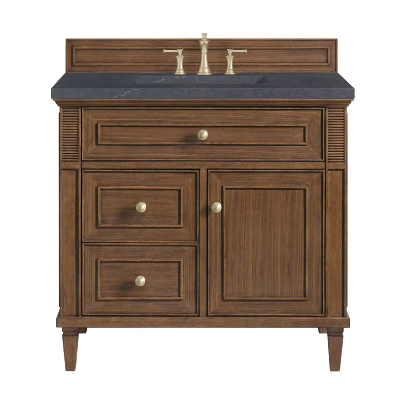 Lorelai 36" Single Vanity, Mid-Century Walnut w/ 3 CM Charcoal Soapstone Silestone Top
