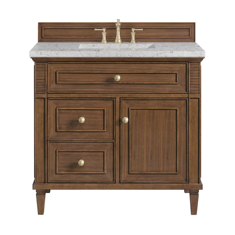 Lorelai 36" Single Vanity, Mid-Century Walnut w/ 3 CM Eternal Jasmine Pearl Silestone Top