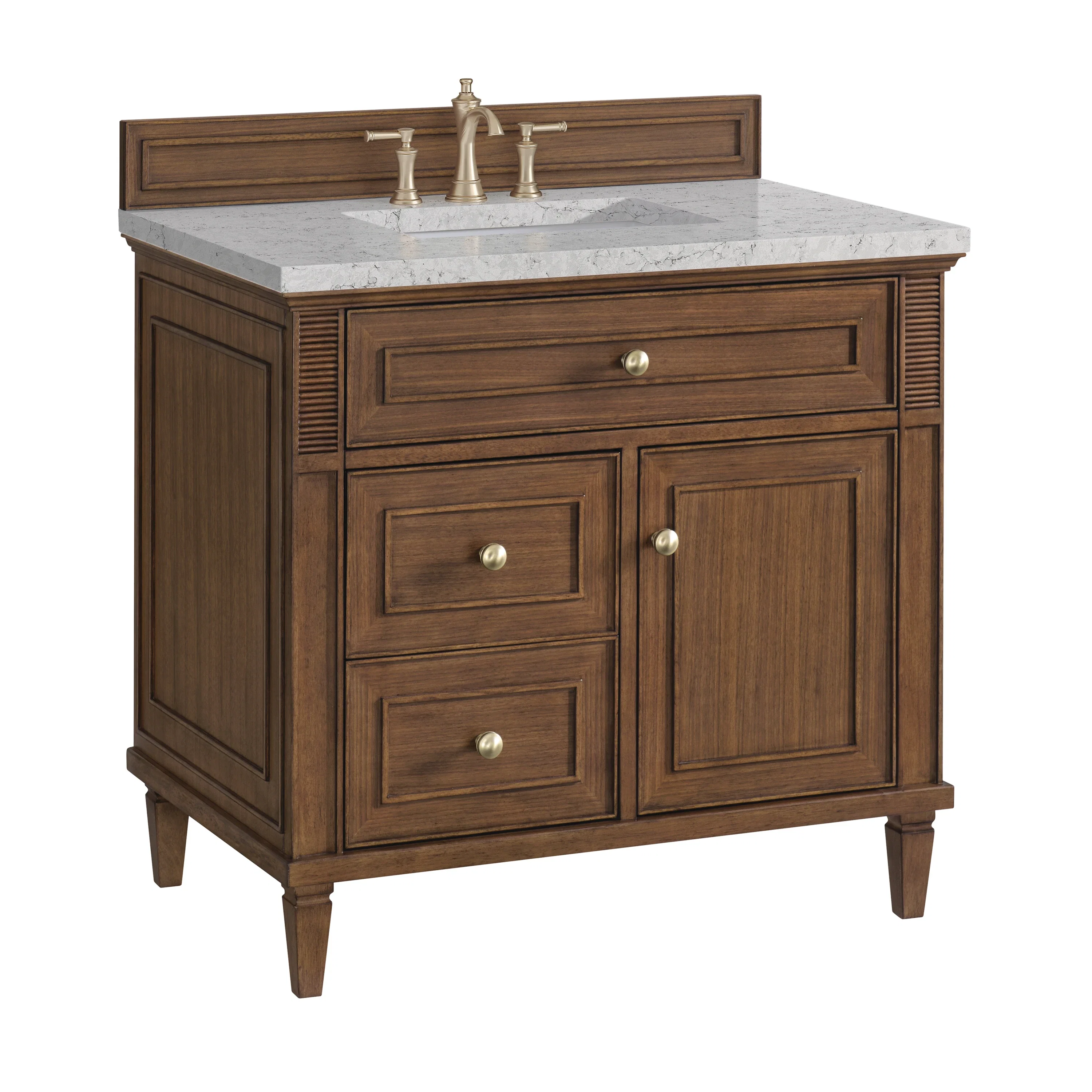 Lorelai 36" Single Vanity, Mid-Century Walnut w/ 3 CM Eternal Jasmine Pearl Silestone Top