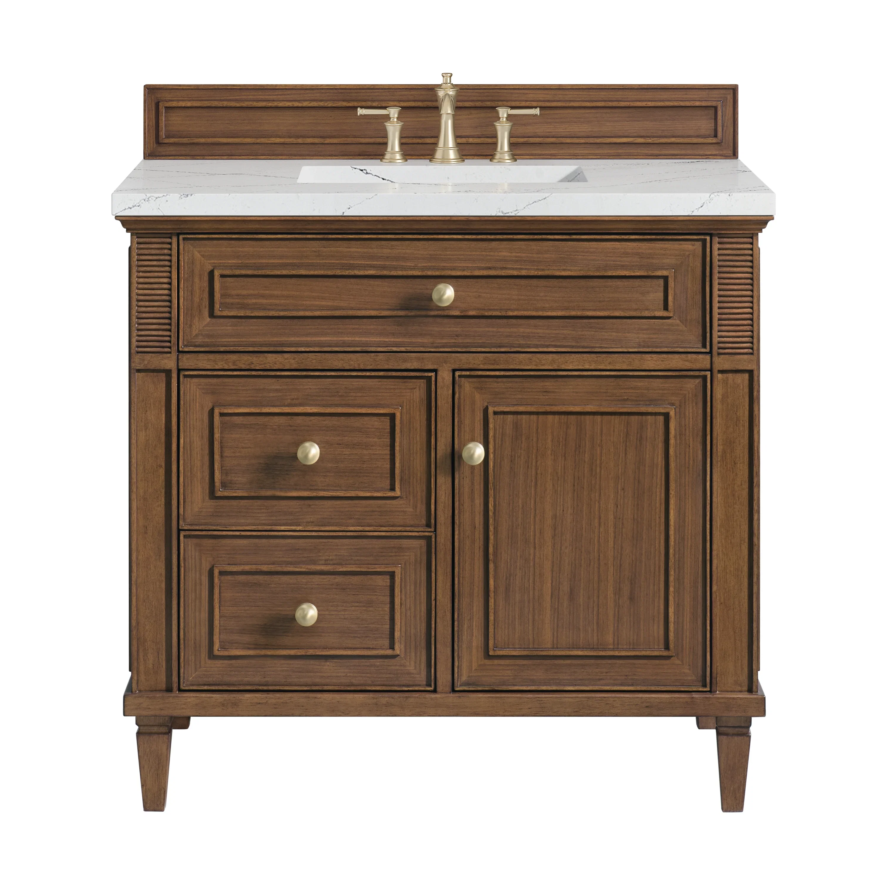Lorelai 36" Single Vanity, Mid-Century Walnut w/ 3 CM Ethereal Noctis Silestone Top