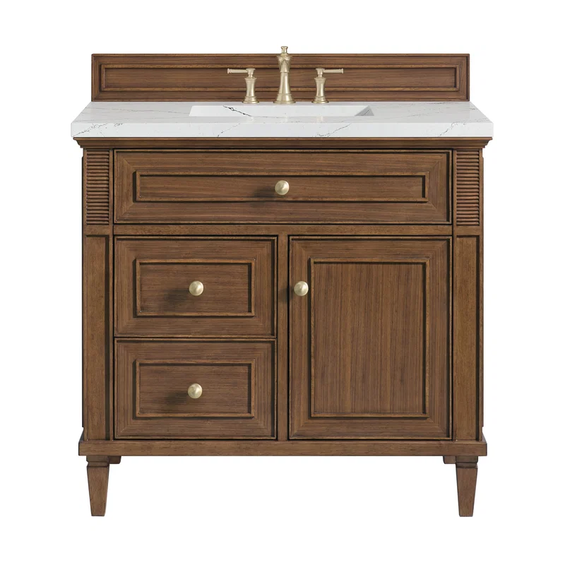Lorelai 36" Single Vanity, Mid-Century Walnut w/ 3 CM Ethereal Noctis Silestone Top