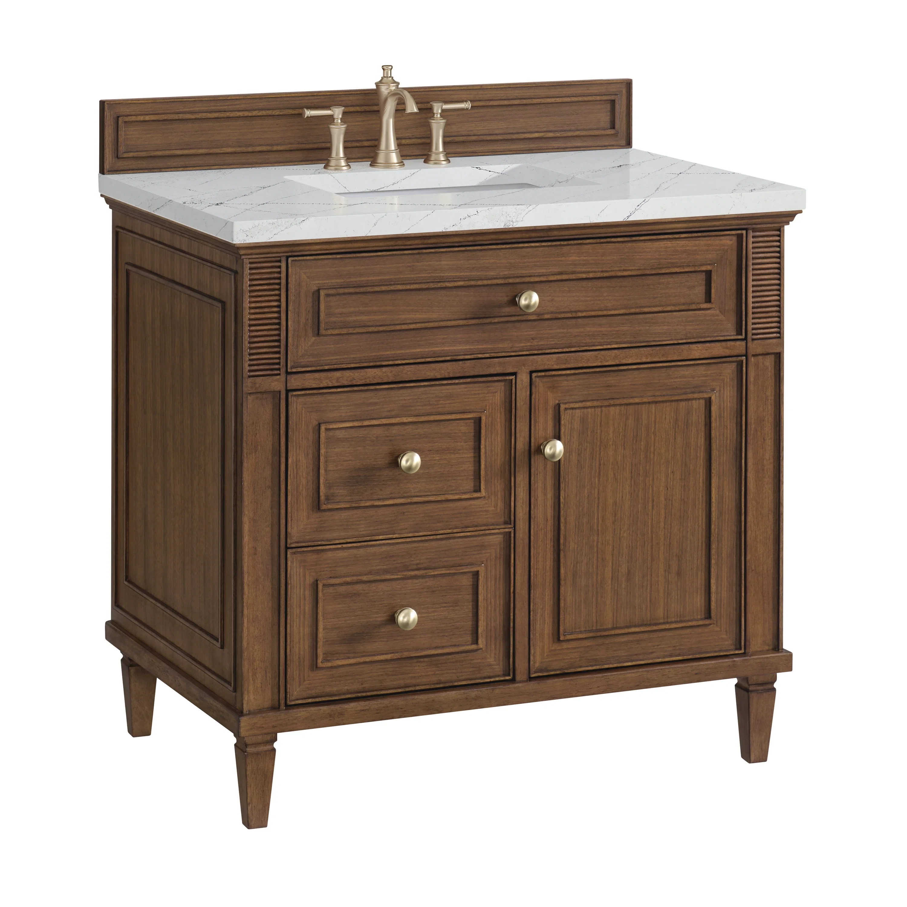 Lorelai 36" Single Vanity, Mid-Century Walnut w/ 3 CM Ethereal Noctis Silestone Top