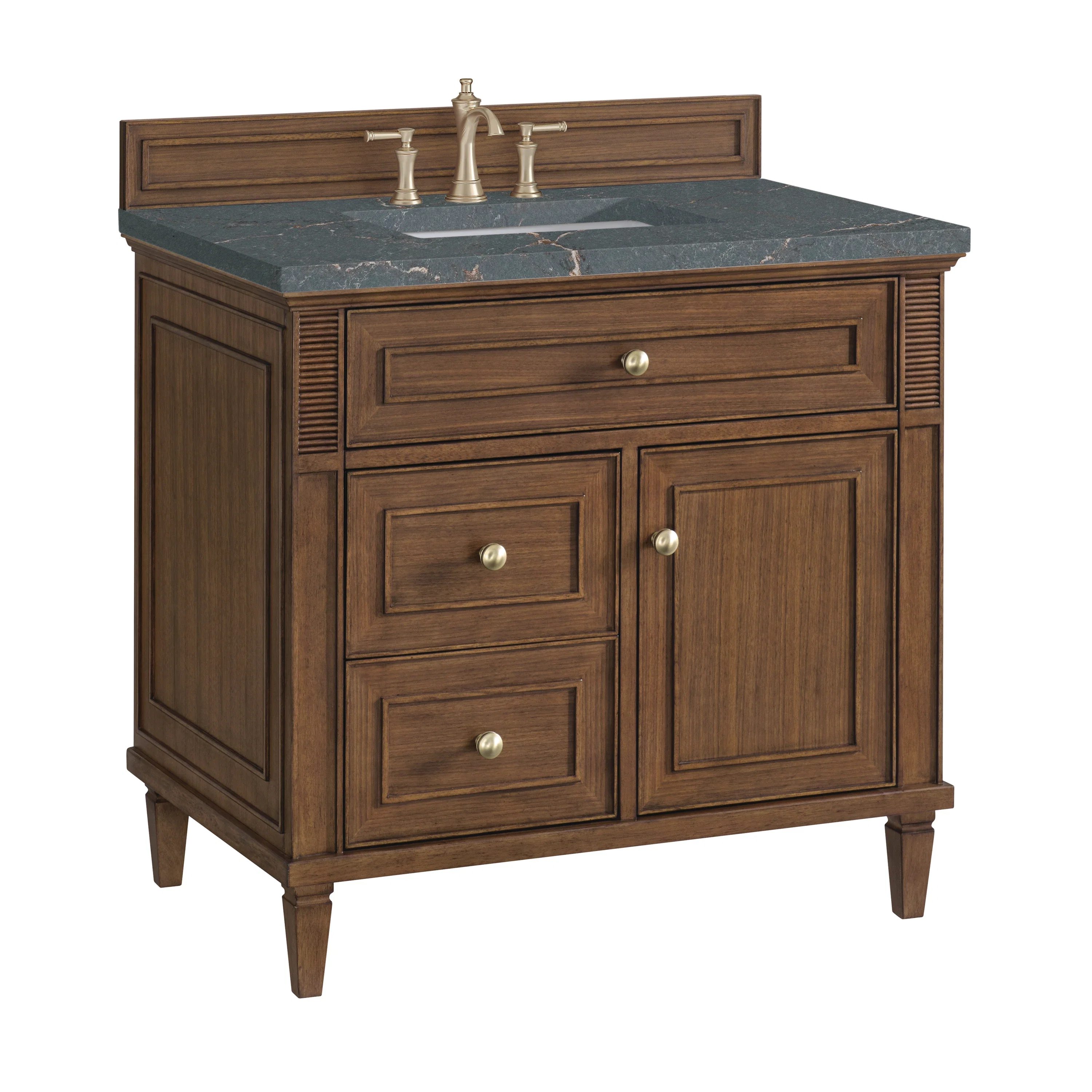Lorelai 36" Single Vanity, Mid-Century Walnut w/ 3 CM Parisien Bleu Silestone Top