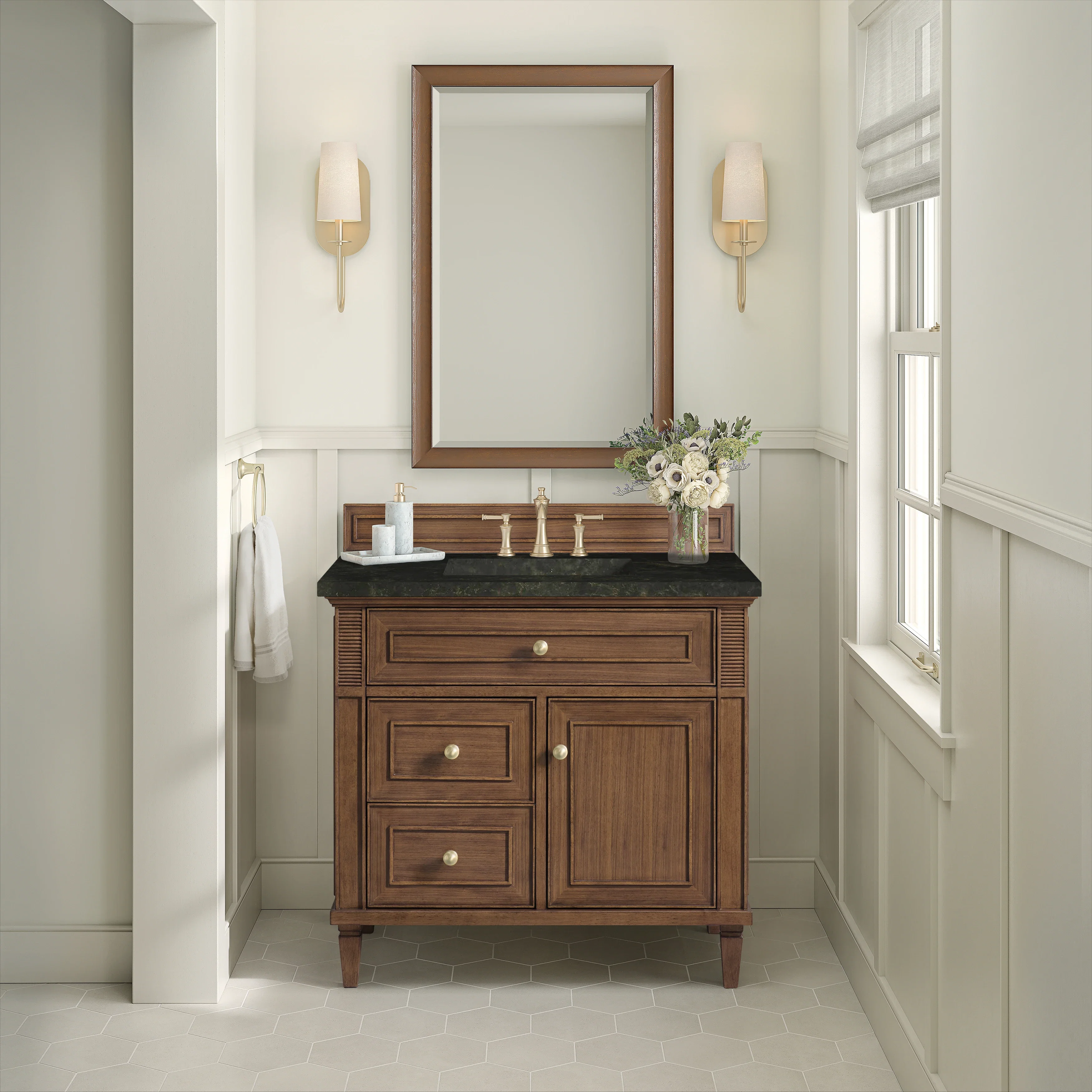 Lorelai 36" Single Vanity, Mid-Century Walnut, w/ 3 CM Phantome Eclos Top
