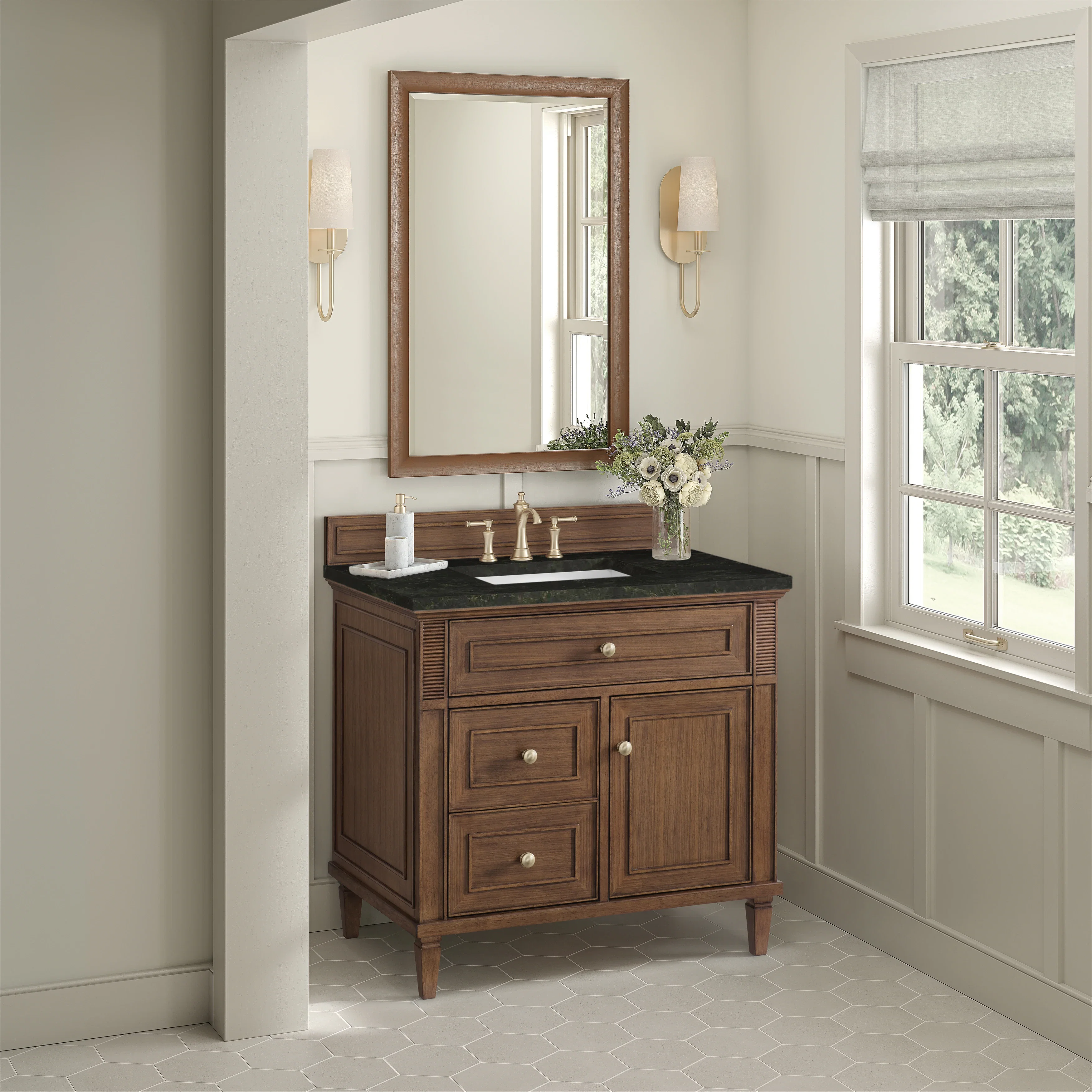 Lorelai 36" Single Vanity, Mid-Century Walnut, w/ 3 CM Phantome Eclos Top