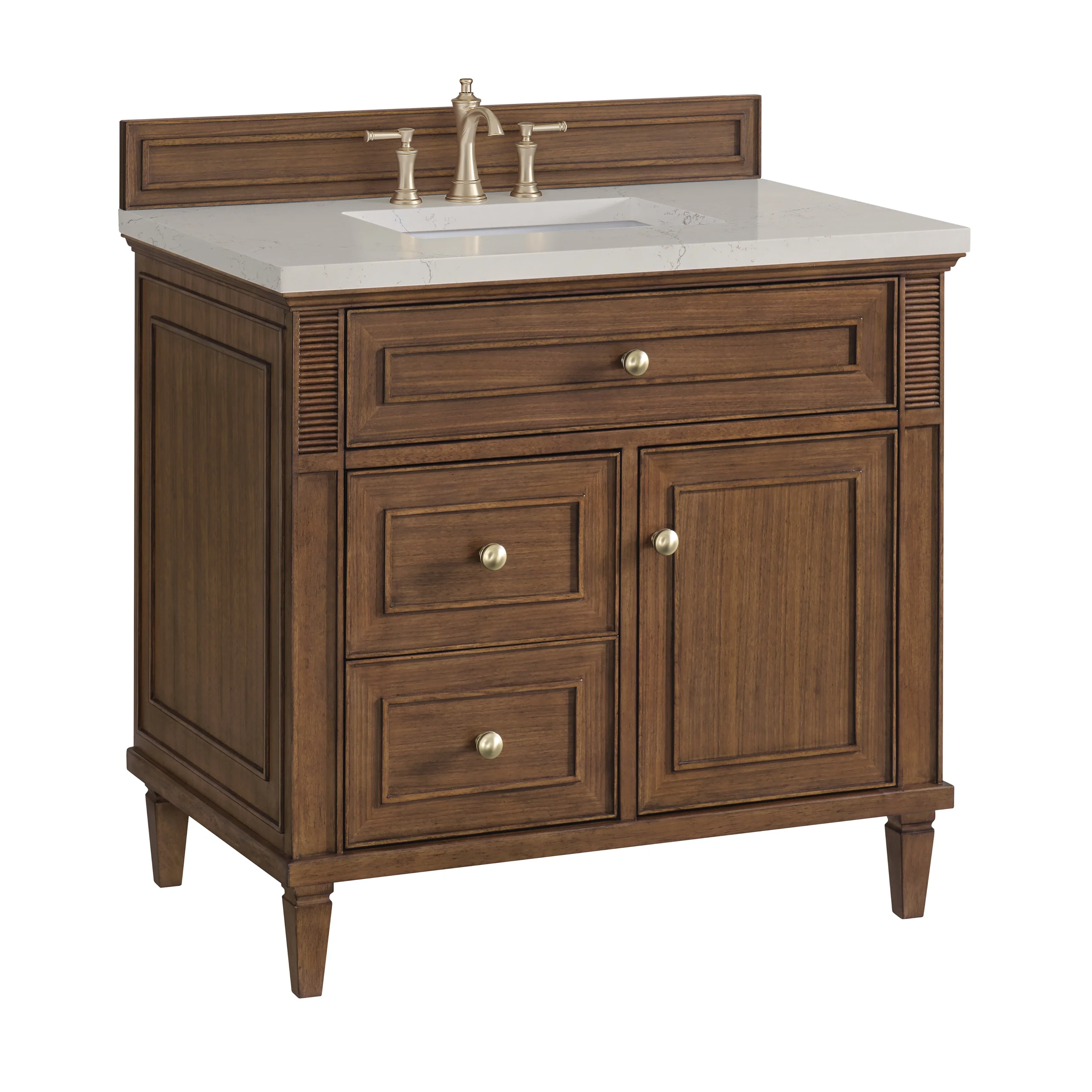 Lorelai 36" Single Vanity, Mid-Century Walnut, w/ 3 CM Siberian Silestone Top