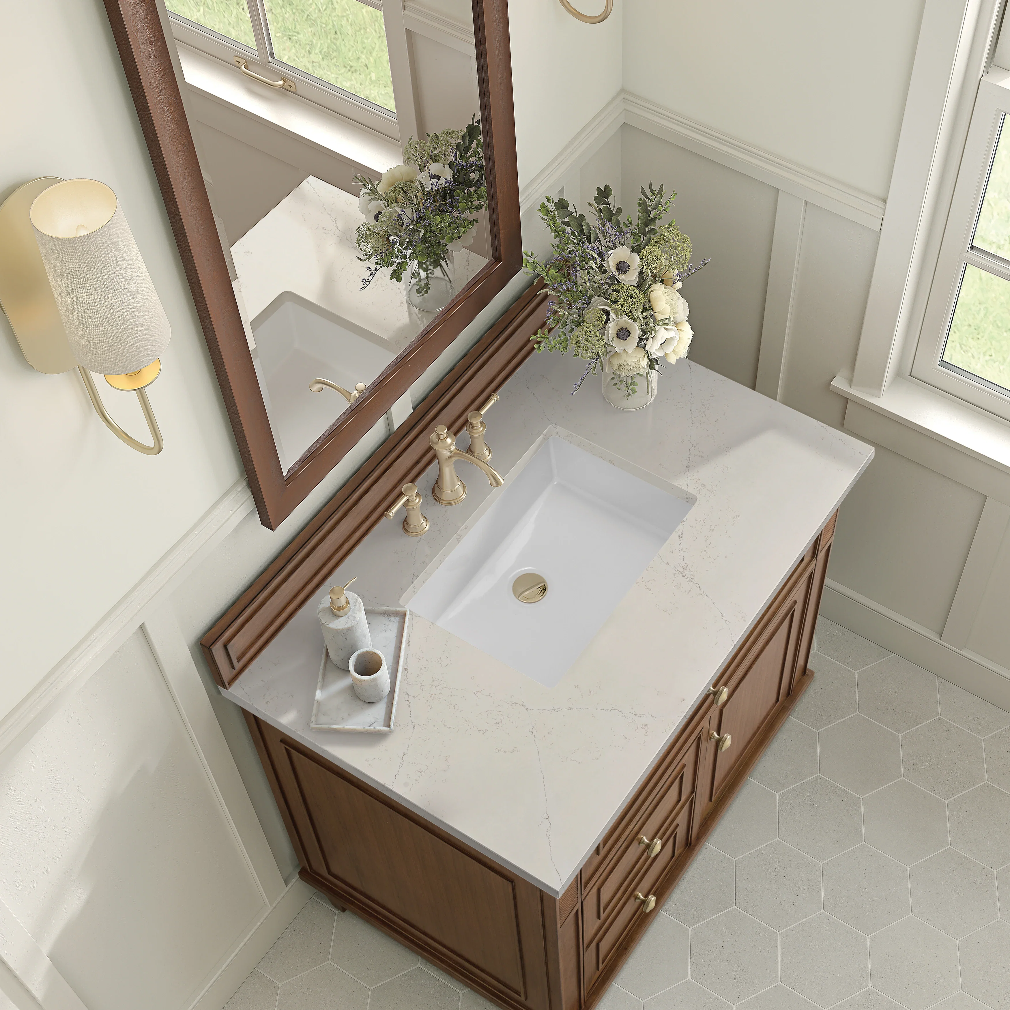 Lorelai 36" Single Vanity, Mid-Century Walnut, w/ 3 CM Siberian Silestone Top