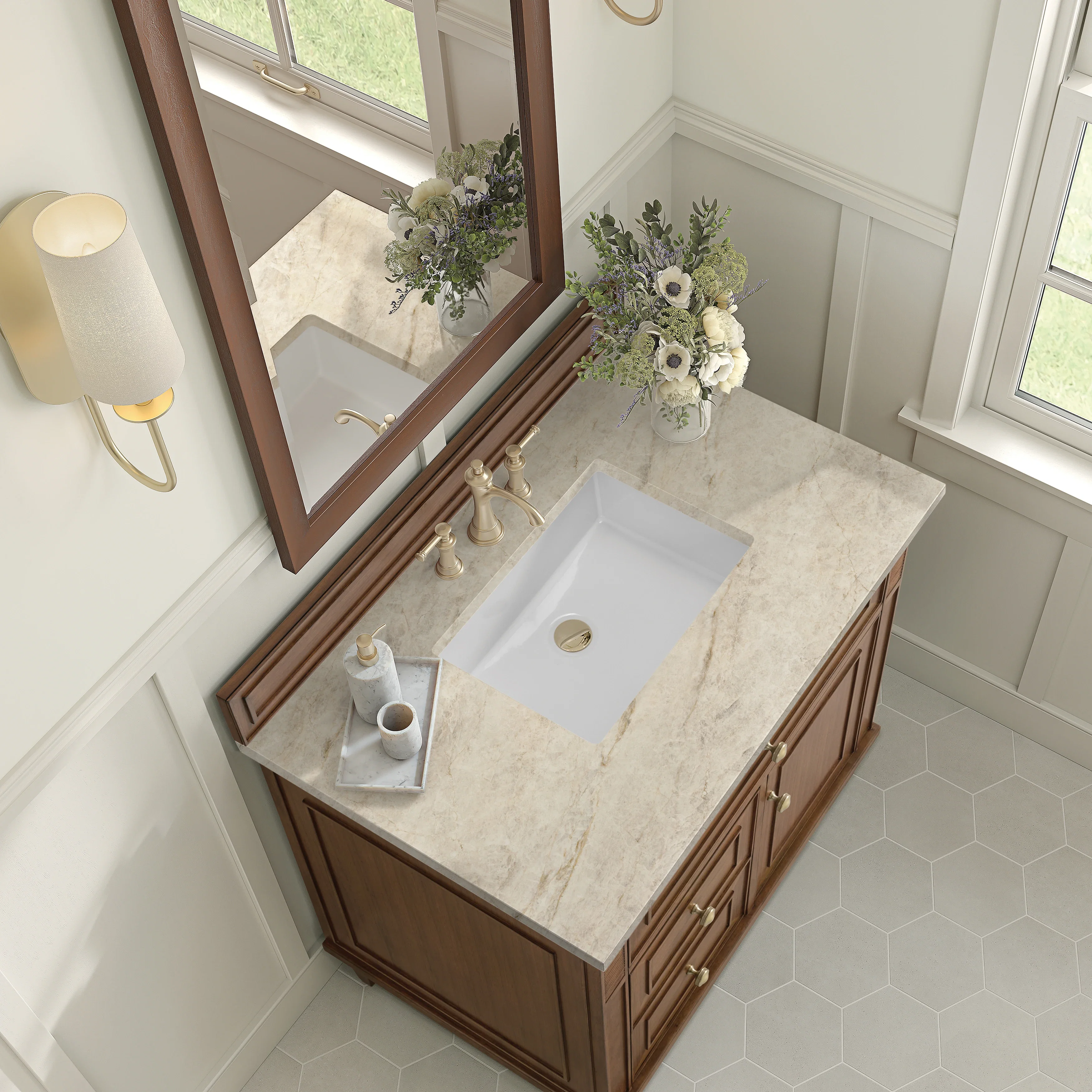 Lorelai 36" Single Vanity, Mid-Century Walnut, w/ 3 CM Tajnar Eclos Top