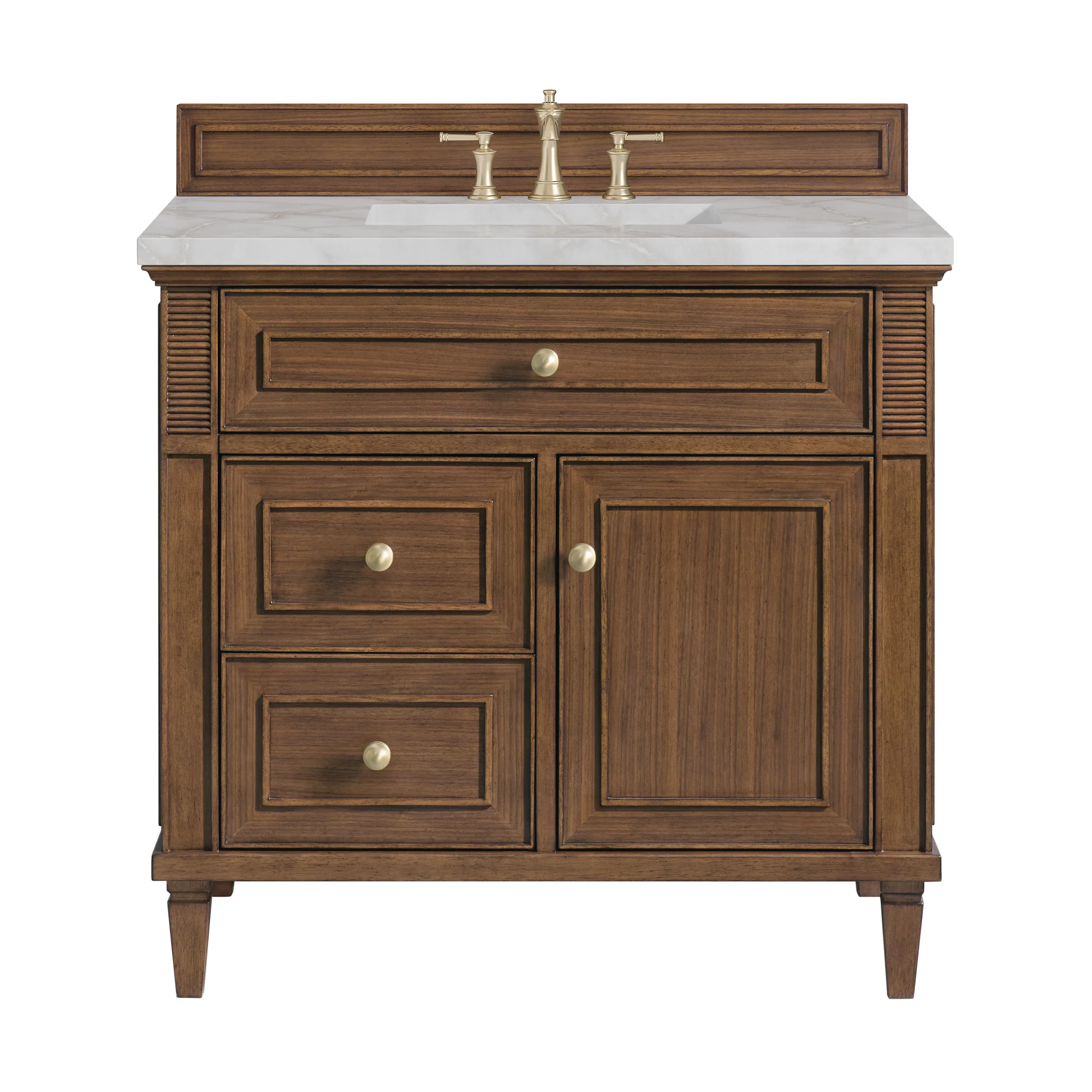 Lorelai 36" Single Vanity, Mid-Century Walnut w/ 3 CM Victorian Silver Silestone Top