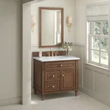 Lorelai 36" Single Vanity, Mid-Century Walnut w/ 3 CM White Zeus Silestone Top