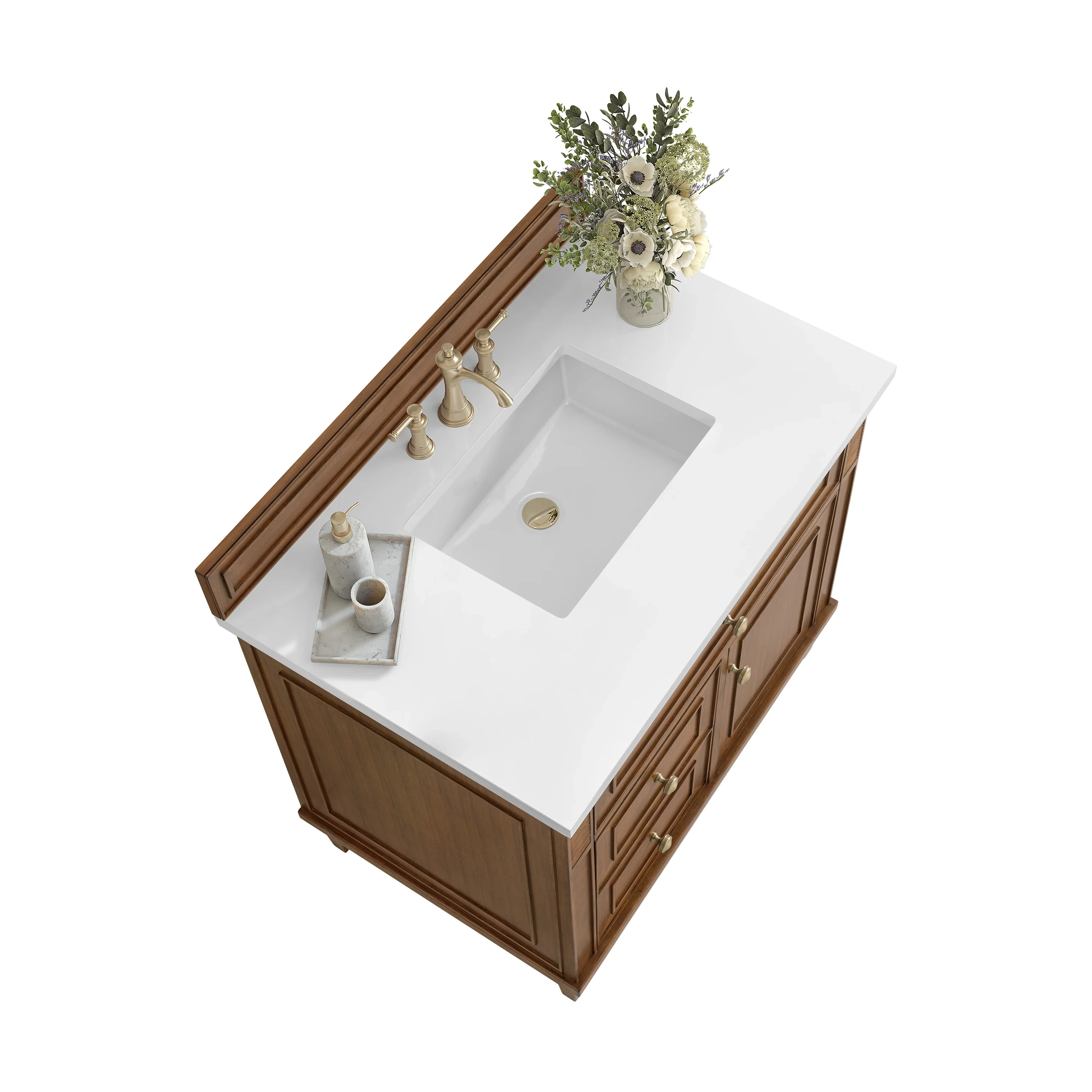 Lorelai 36" Single Vanity, Mid-Century Walnut w/ 3 CM White Zeus Silestone Top