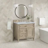Lorelai 36" Single Vanity, Whitewashed Oak w/ 3 CM Carrara White Marble Top