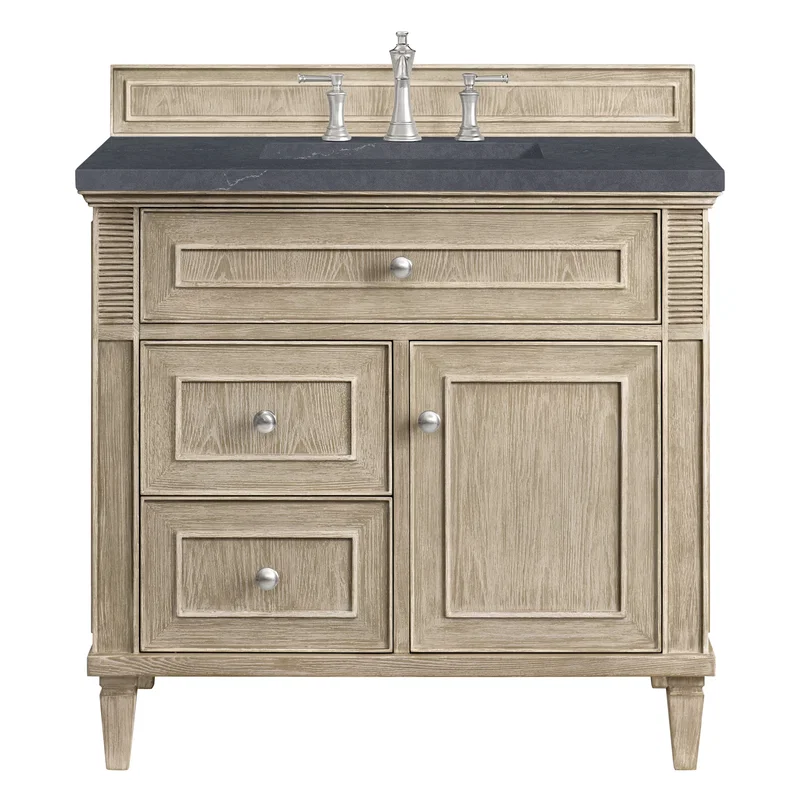 Lorelai 36" Single Vanity, Whitewashed Oak w/ 3 CM Charcoal Soapstone Silestone Top