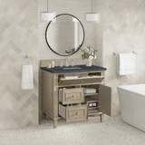 Lorelai 36" Single Vanity, Whitewashed Oak w/ 3 CM Charcoal Soapstone Silestone Top