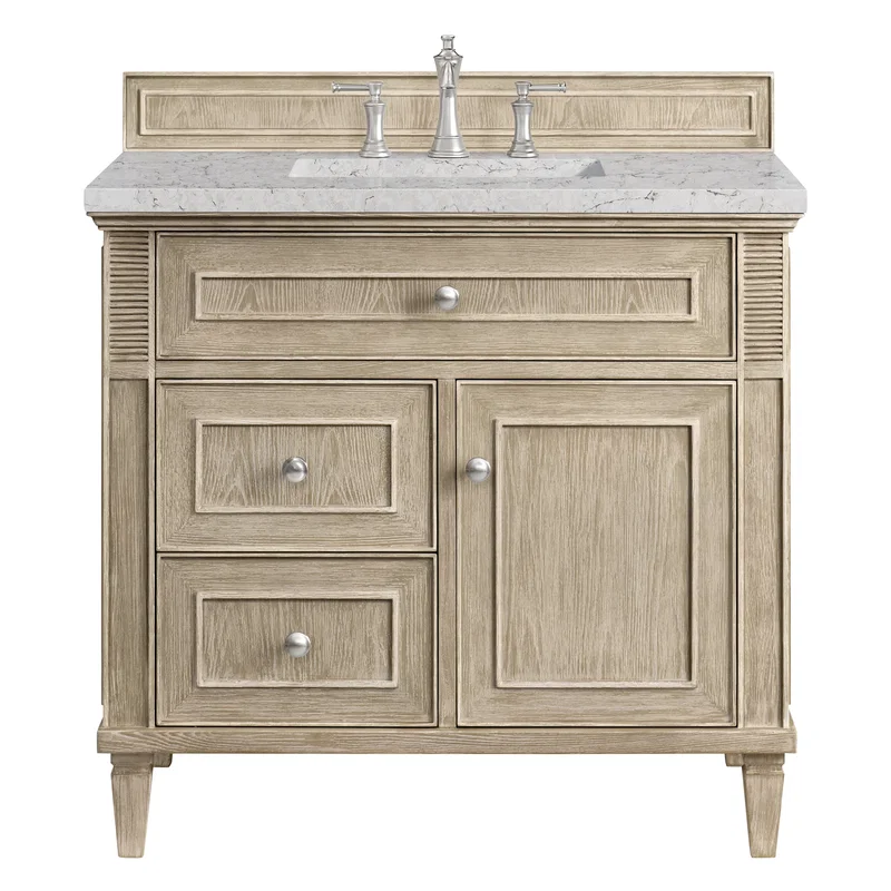 Lorelai 36" Single Vanity, Whitewashed Oak w/ 3 CM Eternal Jasmine Pearl Silestone Top
