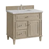 Lorelai 36" Single Vanity, Whitewashed Oak w/ 3 CM Eternal Jasmine Pearl Silestone Top