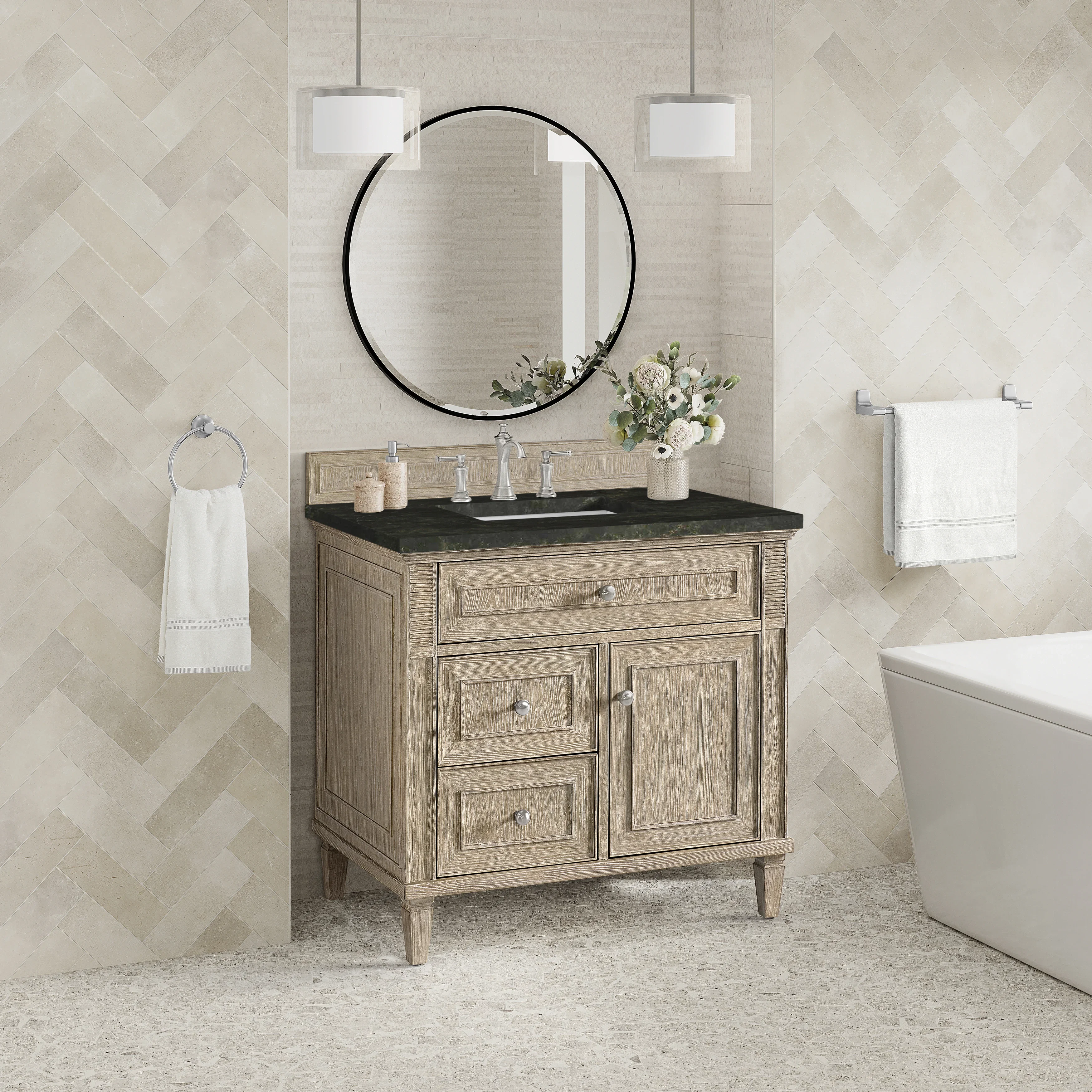 Lorelai 36" Single Vanity, Whitewashed Oak, w/ 3 CM Phantome Eclos Top