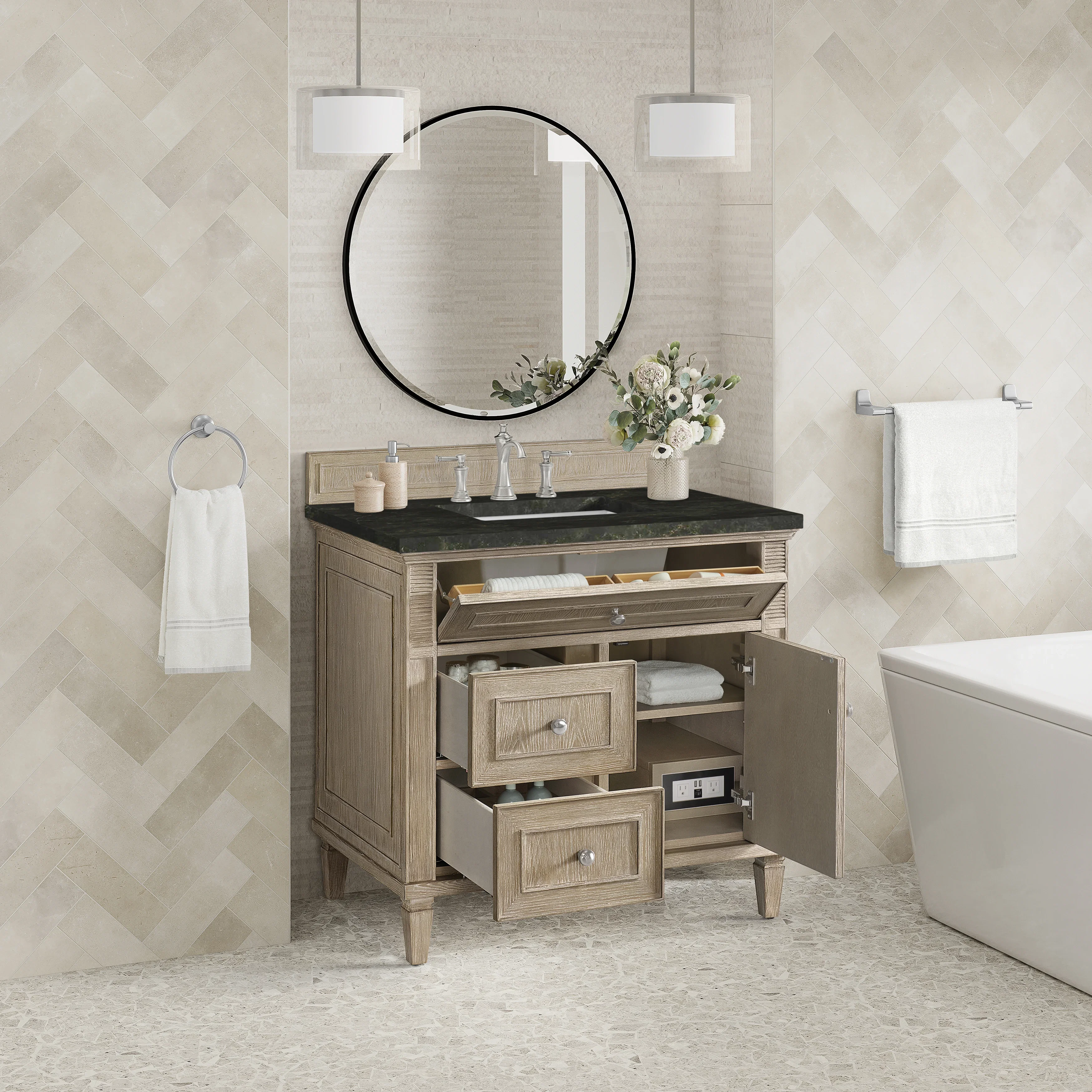 Lorelai 36" Single Vanity, Whitewashed Oak, w/ 3 CM Phantome Eclos Top