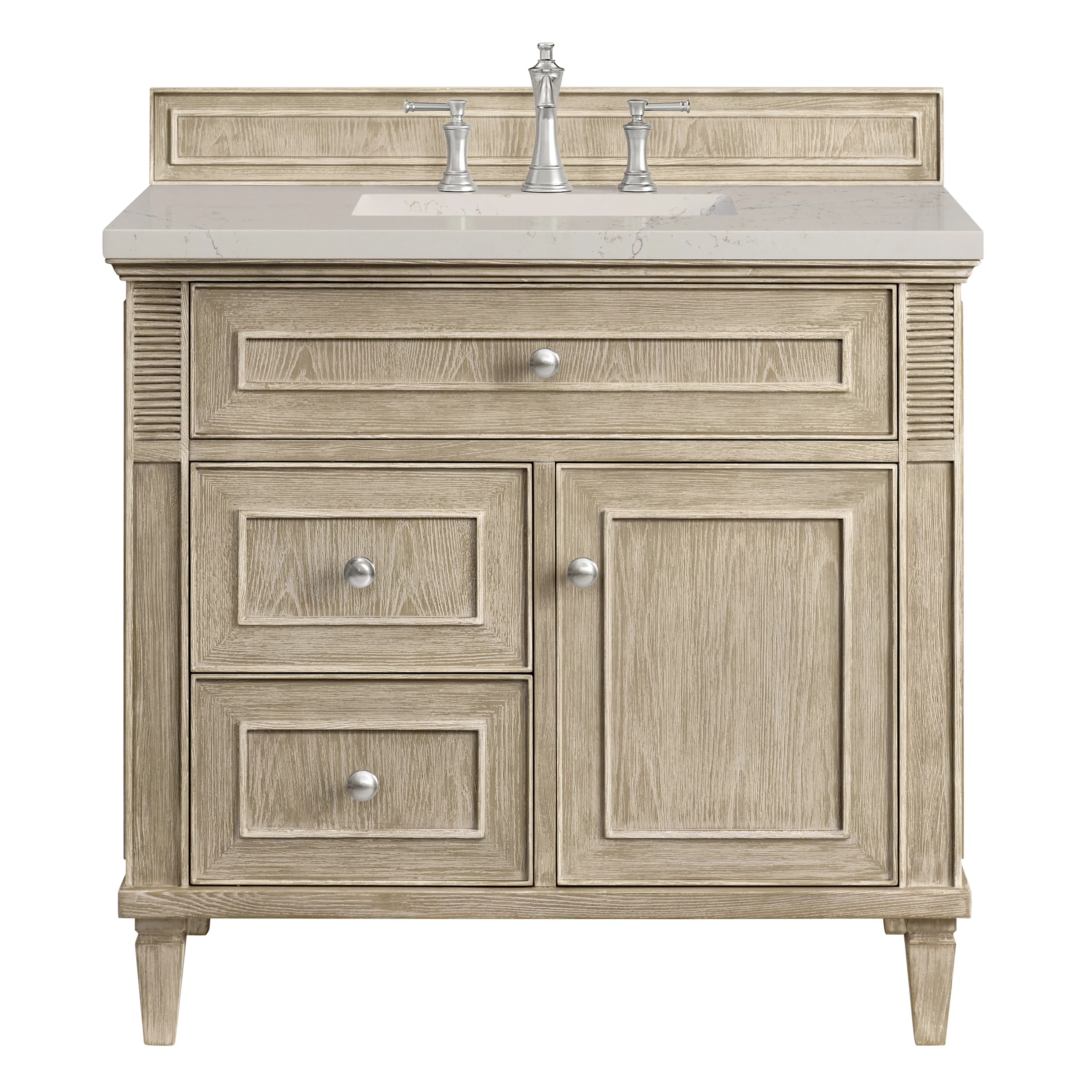 Lorelai 36" Single Vanity, Whitewashed Oak, w/ 3 CM Siberian Silestone Top