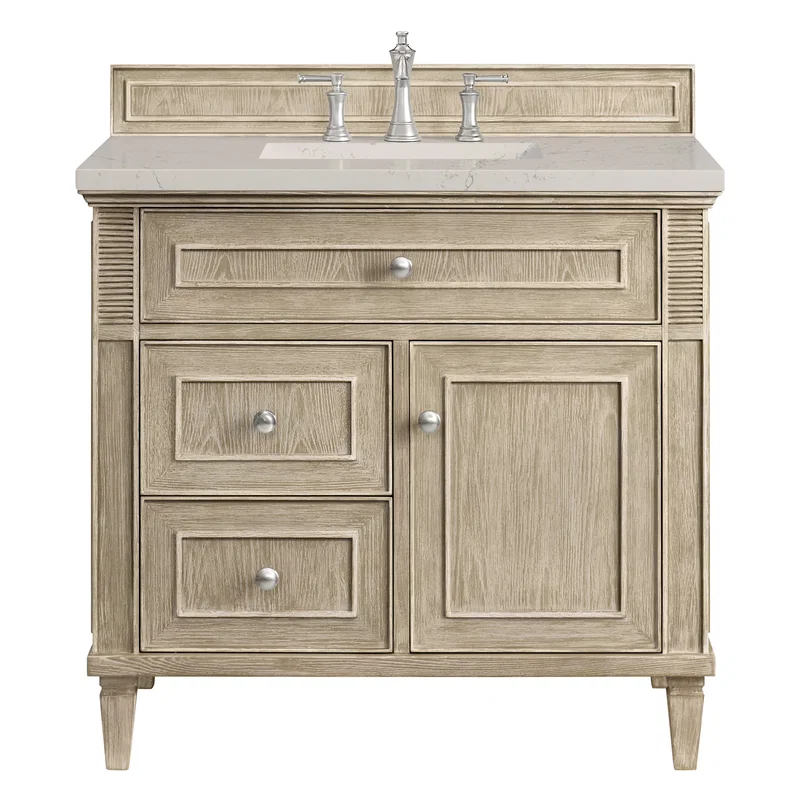Lorelai 36" Single Vanity, Whitewashed Oak, w/ 3 CM Siberian Silestone Top