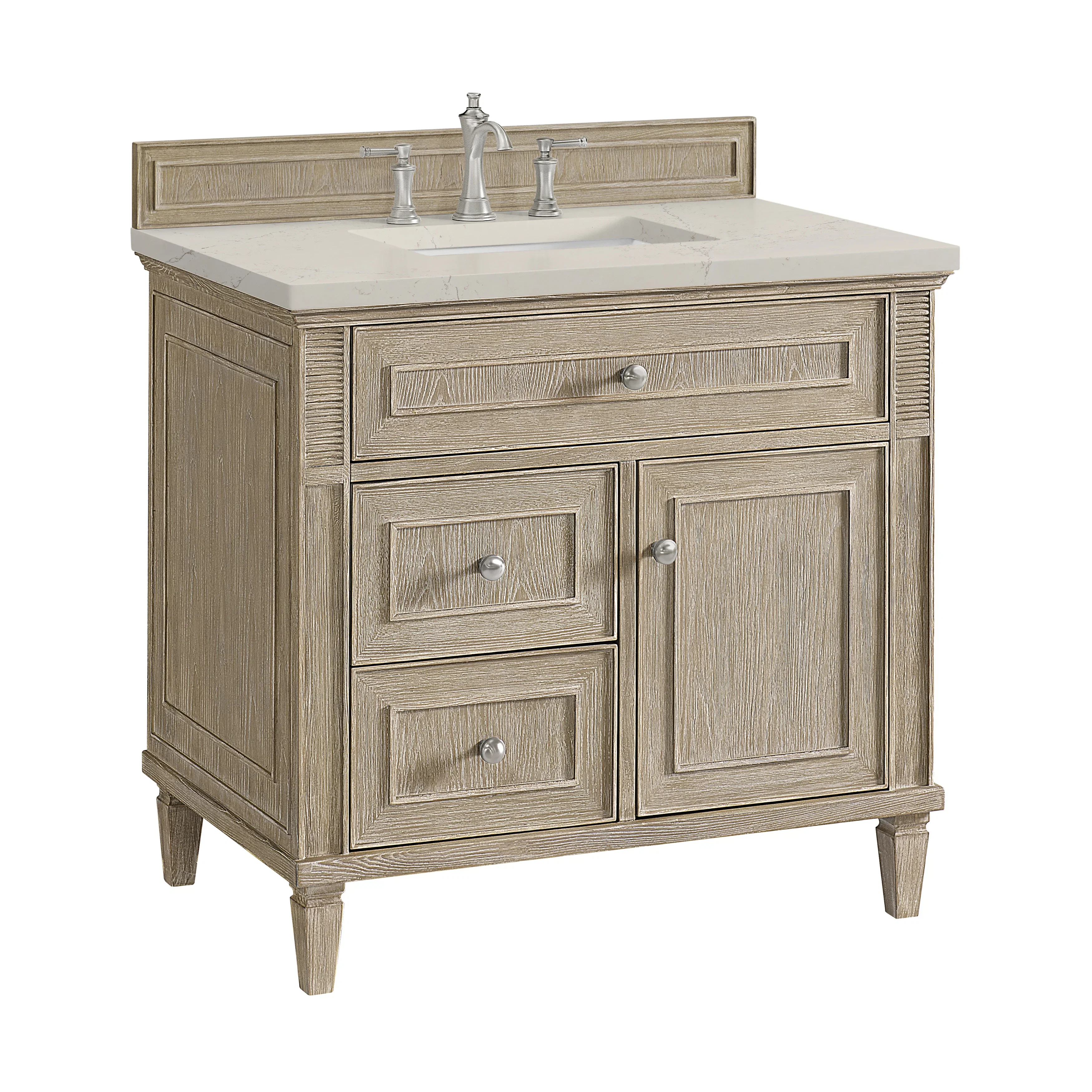 Lorelai 36" Single Vanity, Whitewashed Oak, w/ 3 CM Siberian Silestone Top