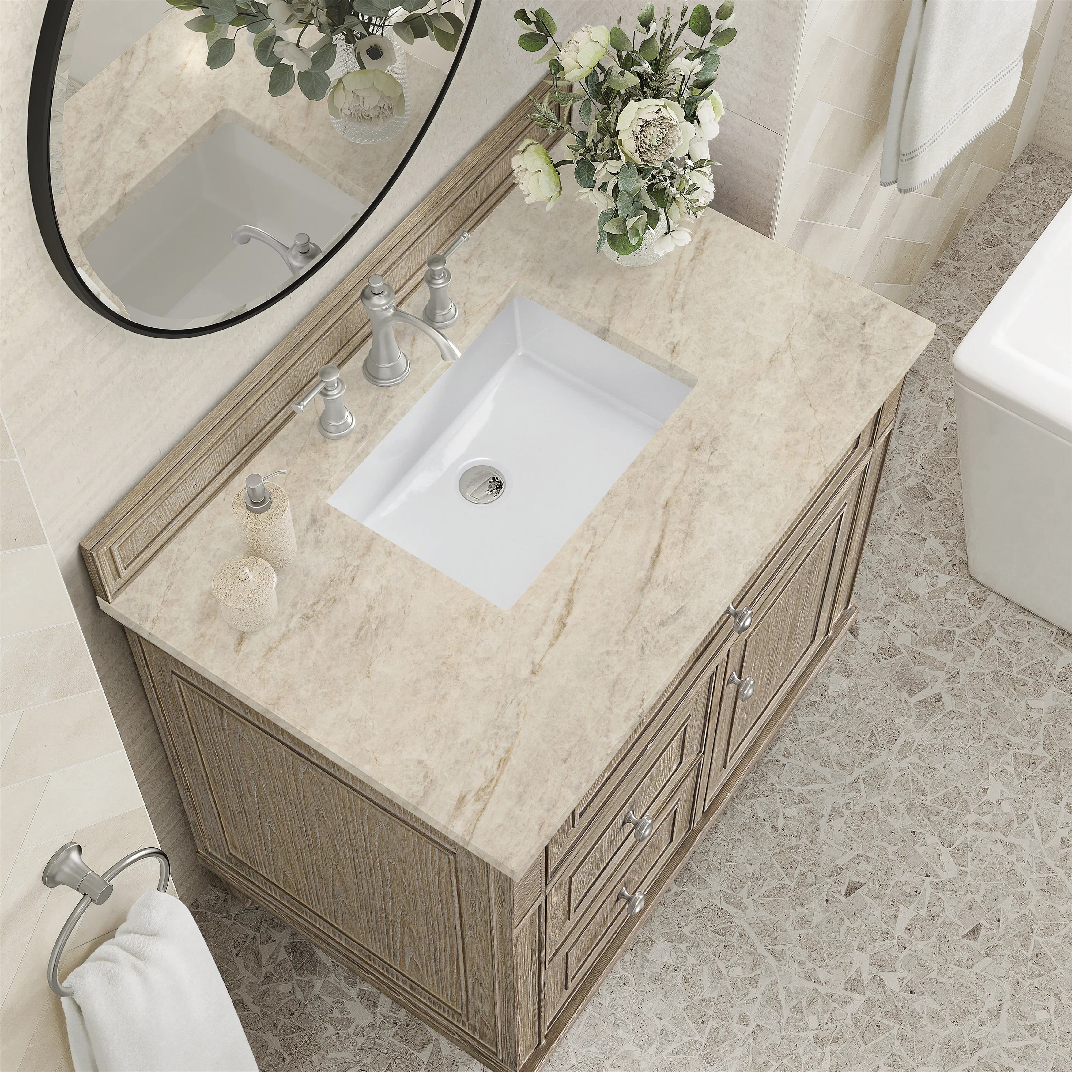 Lorelai 36" Single Vanity, Whitewashed Oak, w/ 3 CM Tajnar Eclos Top