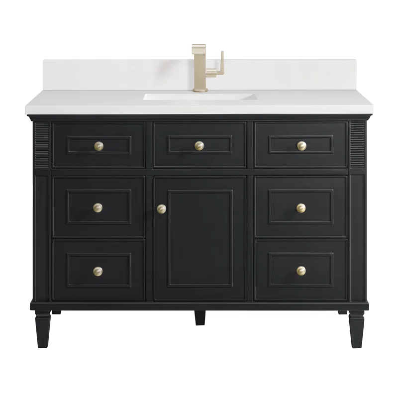 Lorelai 48" Single Vanity, Black Onyx w/ Single Hole 3 CM White Zeus Silestone Top & Backsplash
