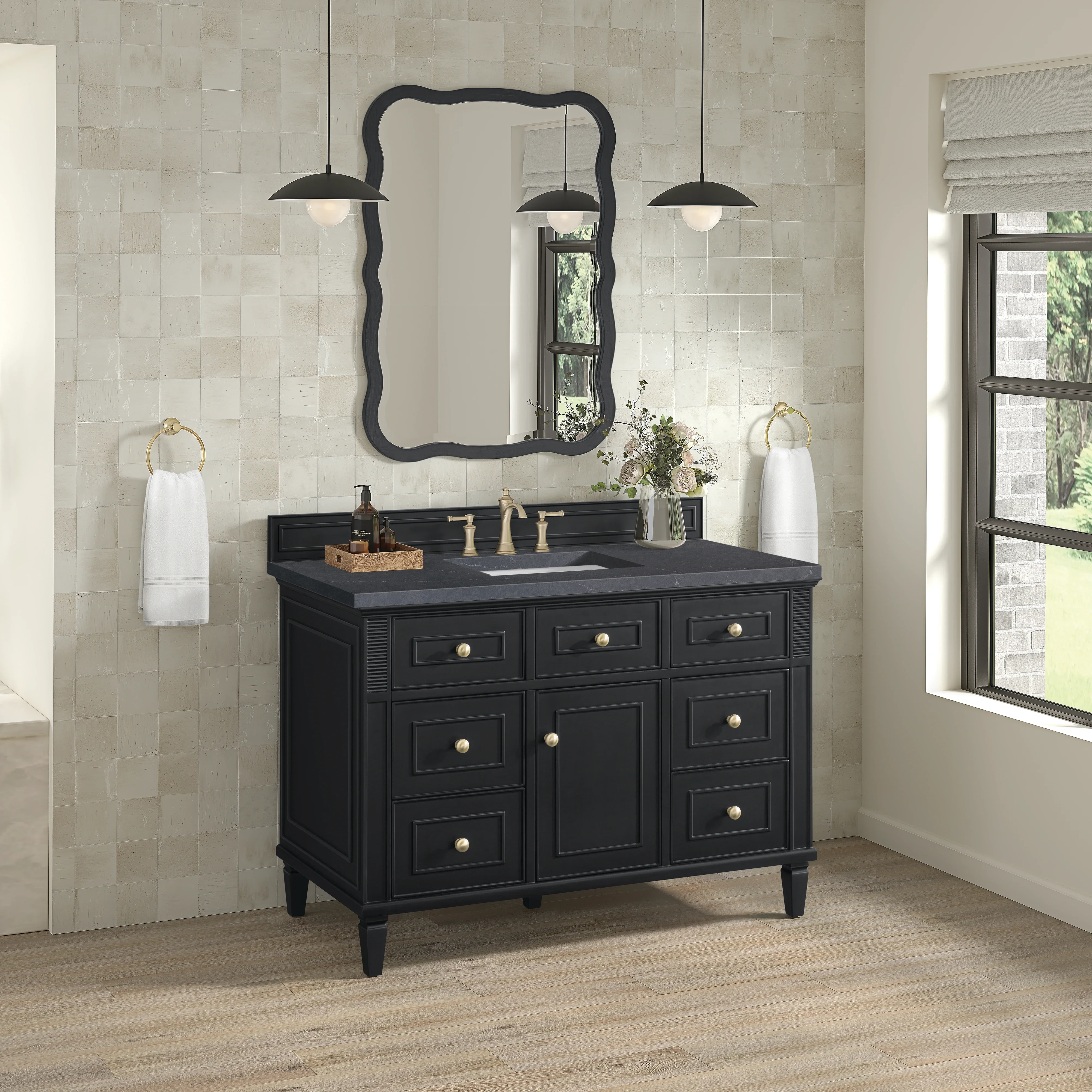 Lorelai 48" Single Vanity, Black Onyx w/ 3 CM Charcoal Soapstone Silestone Top