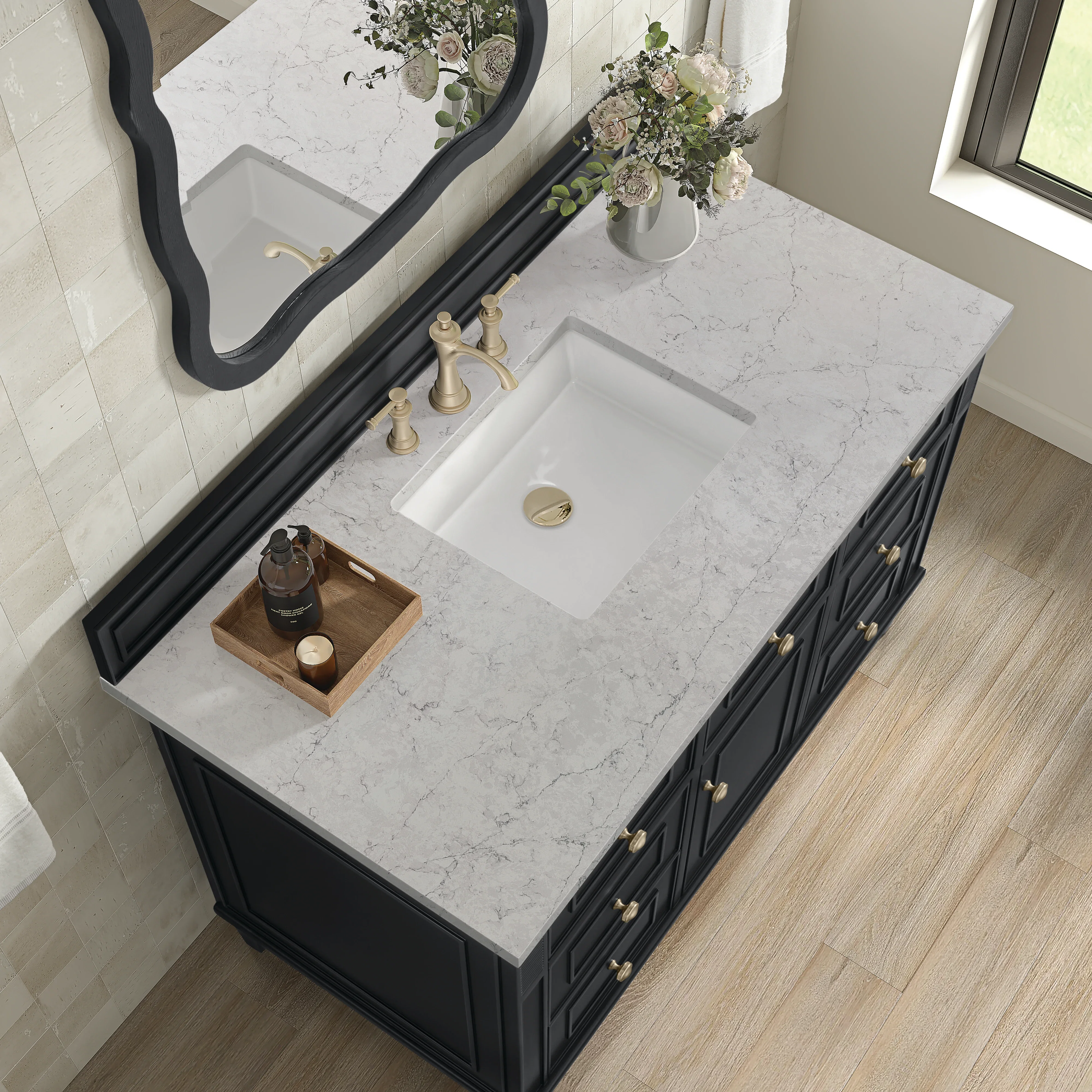 Lorelai 48" Single Vanity, Black Onyx w/ 3 CM Eternal Jasmine Pearl Silestone Top