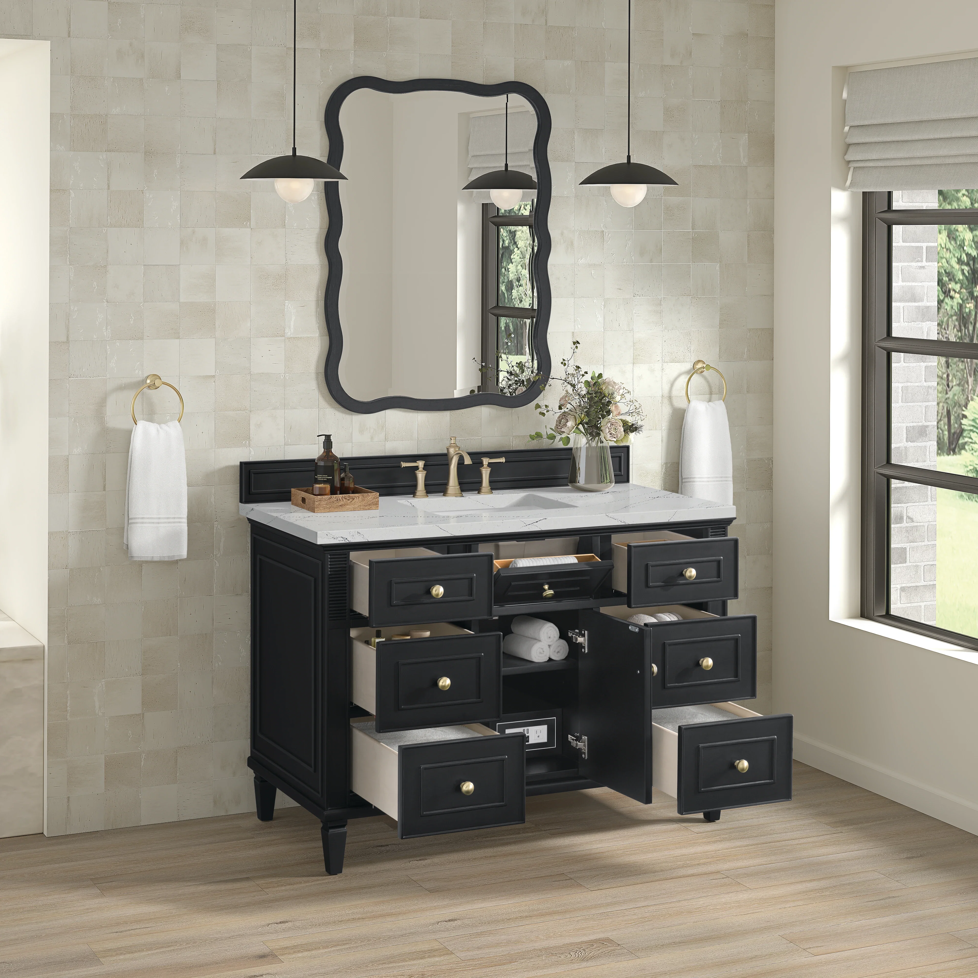 Lorelai 48" Single Vanity, Black Onyx w/ 3 CM Ethereal Noctis Silestone Top