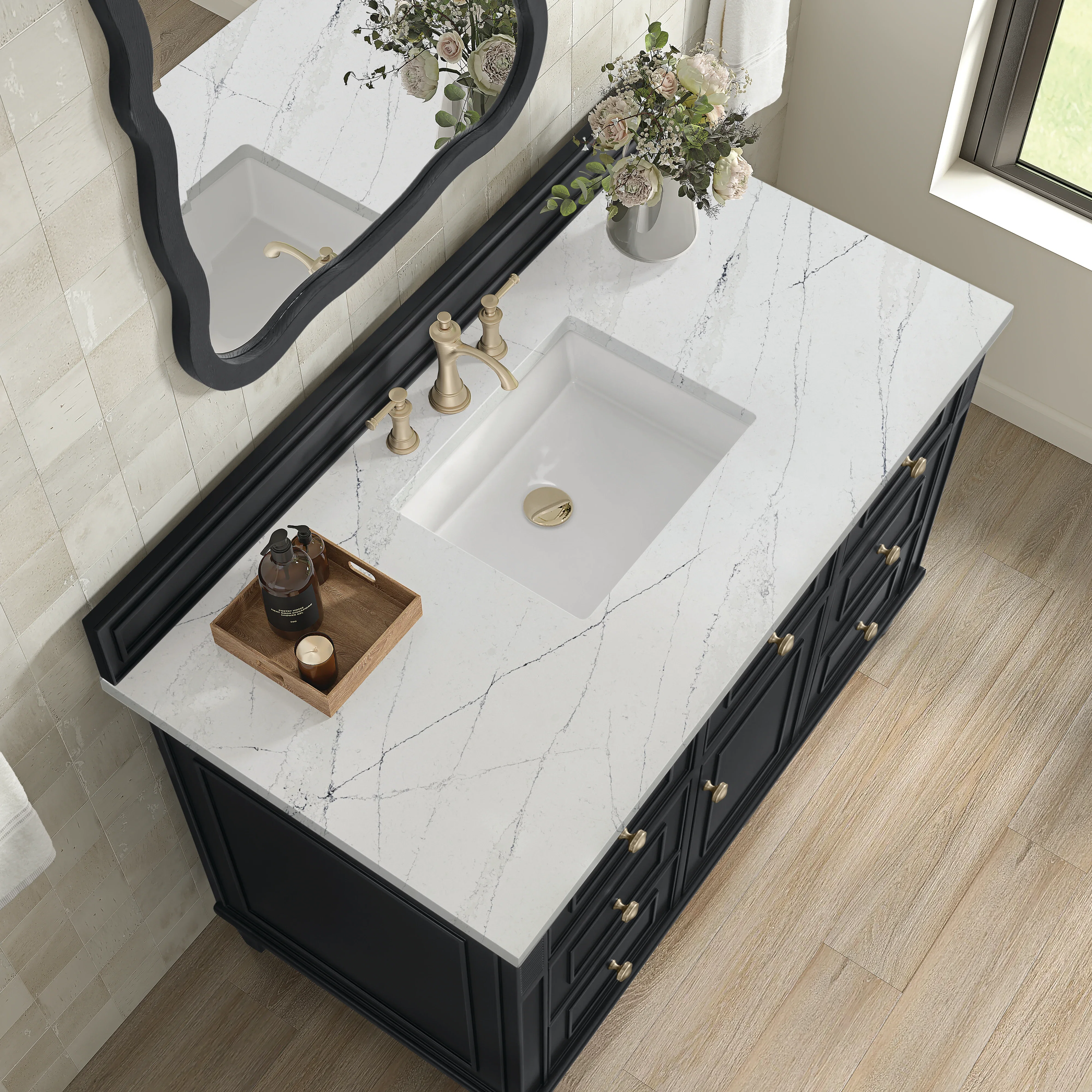 Lorelai 48" Single Vanity, Black Onyx w/ 3 CM Ethereal Noctis Silestone Top