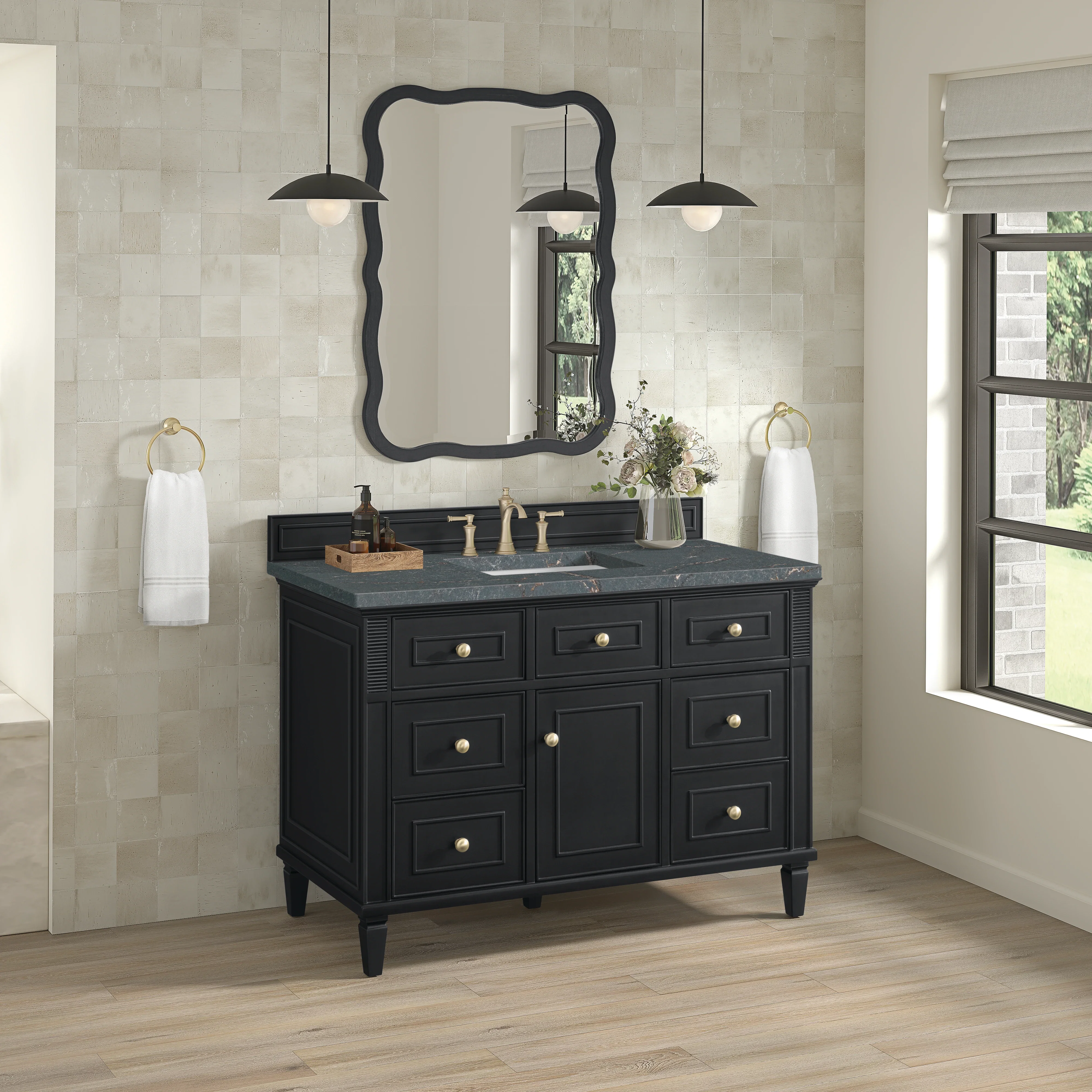 Lorelai 48" Single Vanity, Black Onyx w/ 3 CM Parisien Bleu Silestone Top