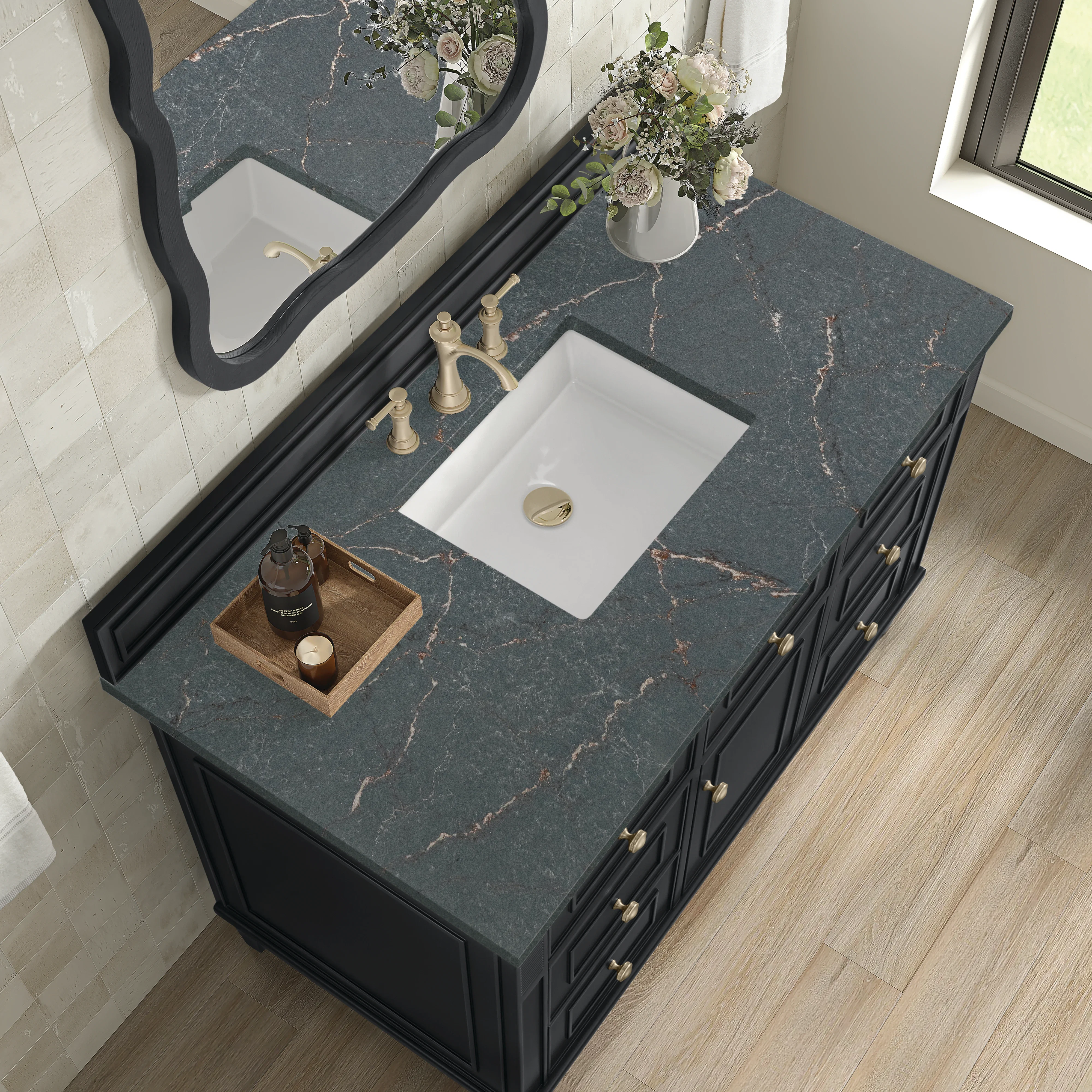 Lorelai 48" Single Vanity, Black Onyx w/ 3 CM Parisien Bleu Silestone Top