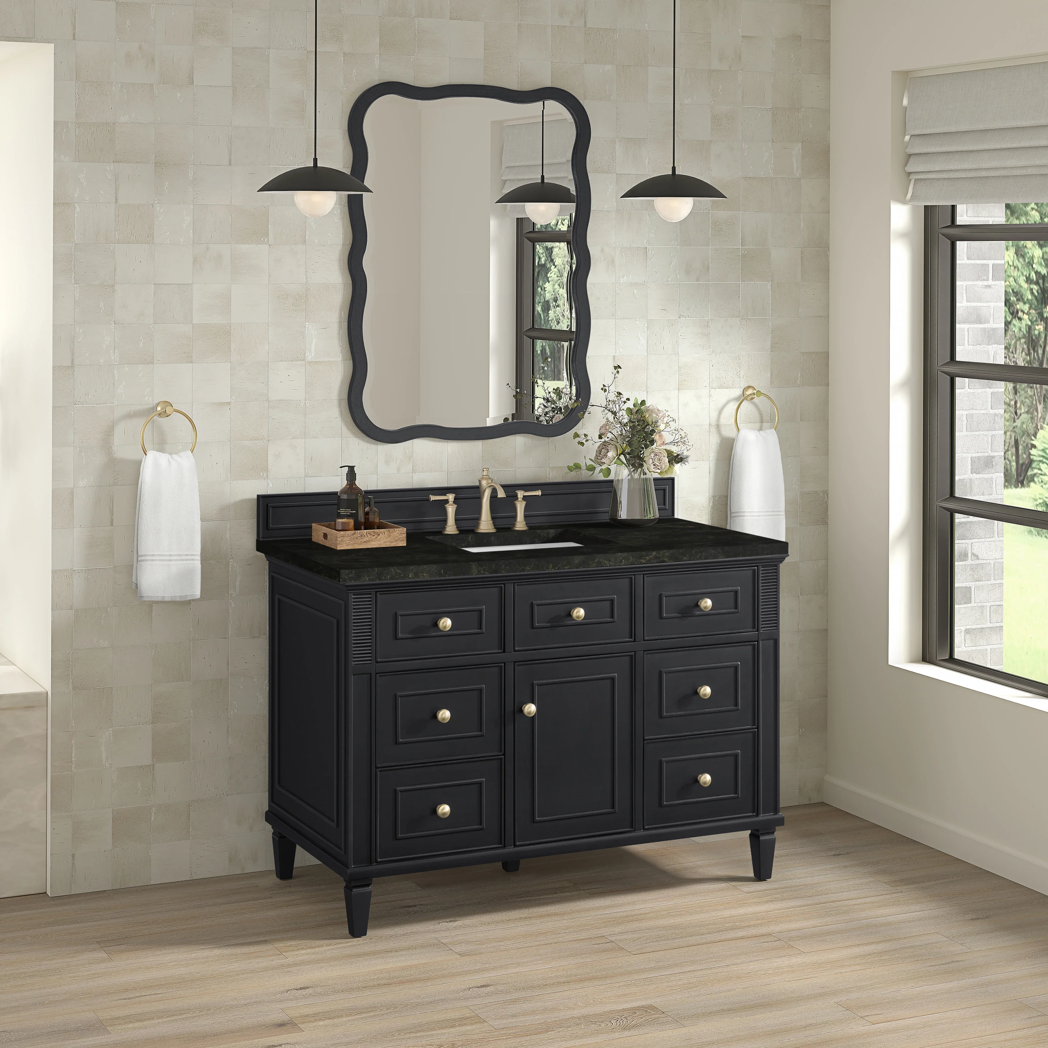 Lorelai 48" Single Vanity, Black Onyx, w/ 3 CM Phantome Eclos Top