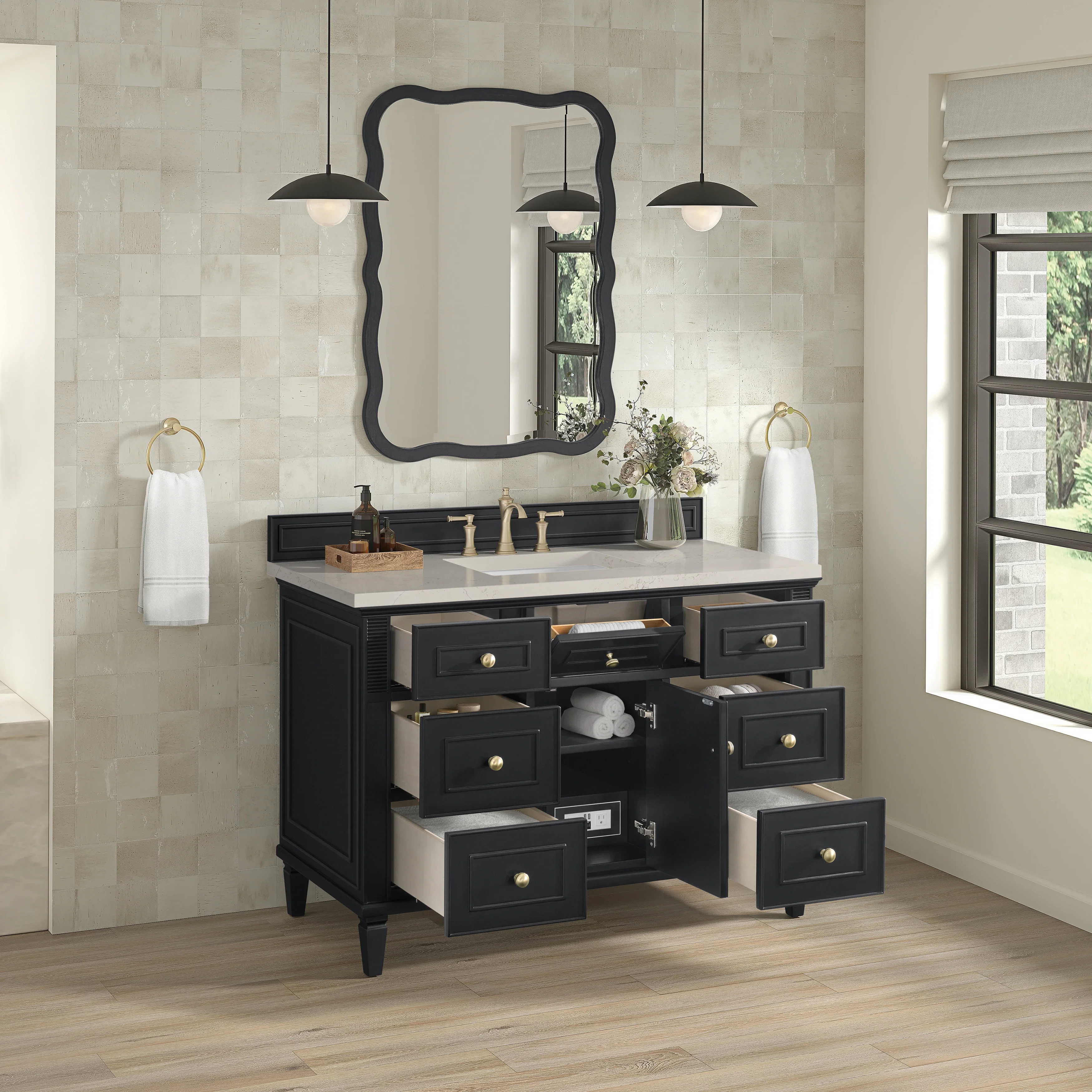 Lorelai 48" Single Vanity, Black Onyx, w/ 3 CM Siberian Silestone Top