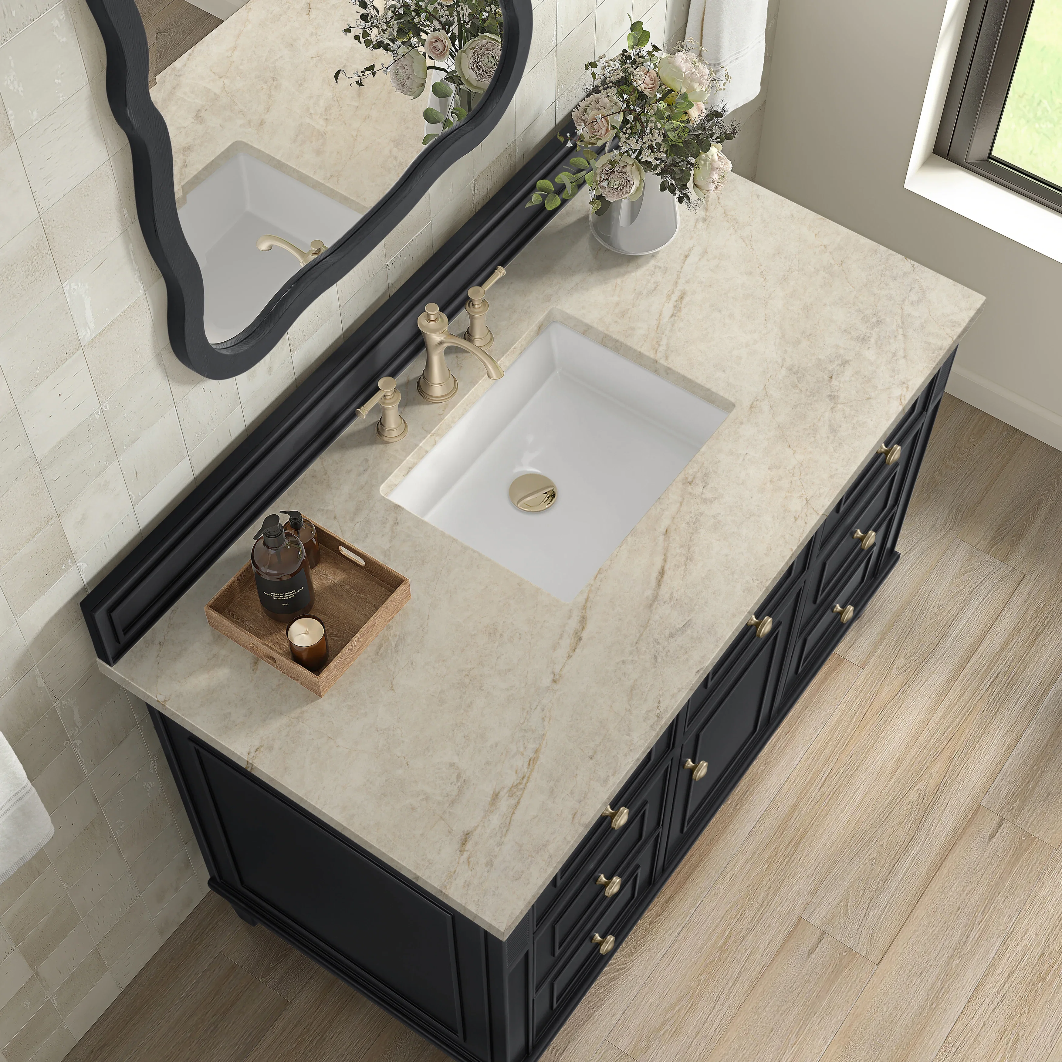 Lorelai 48" Single Vanity, Black Onyx, w/ 3 CM Tajnar Eclos Top
