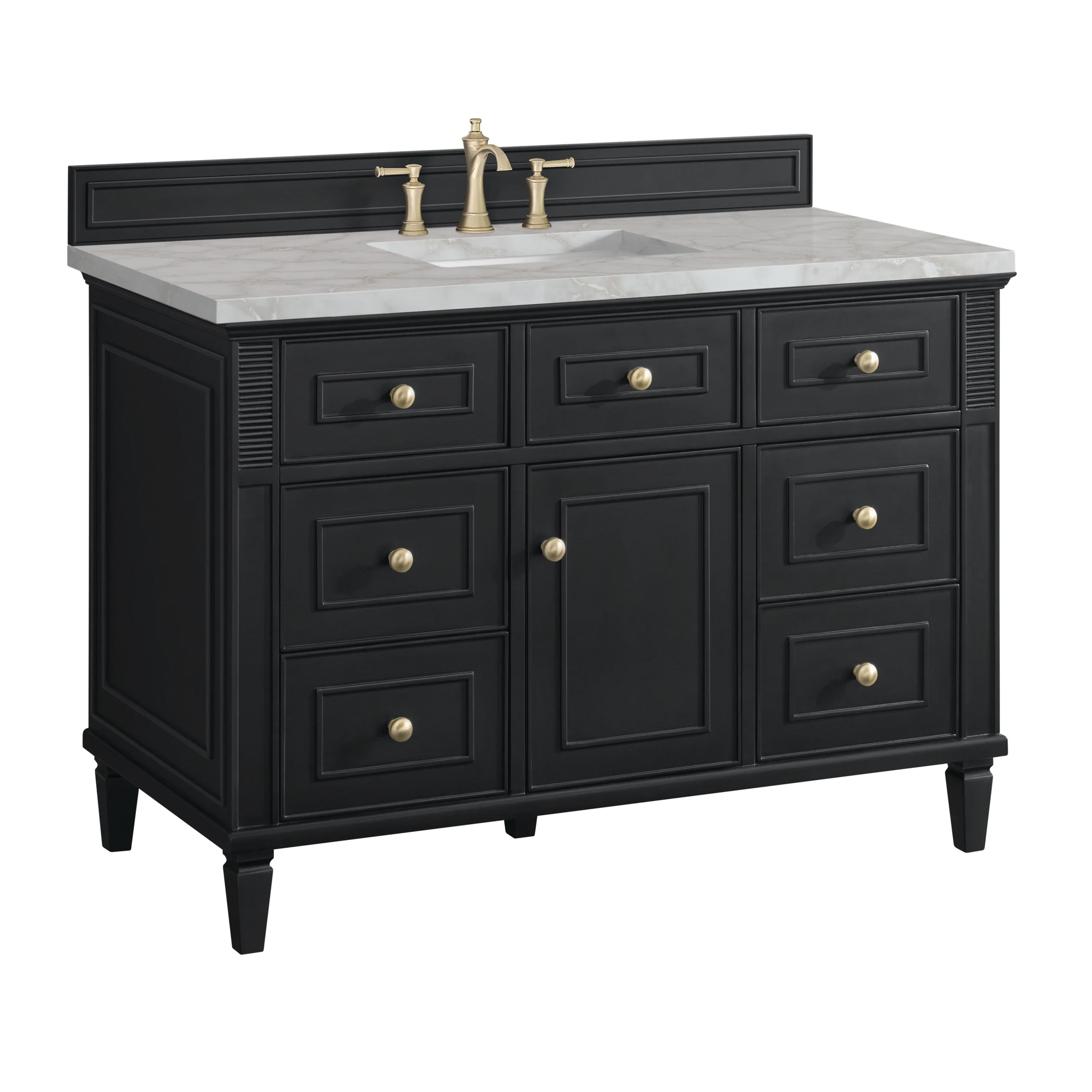 Lorelai 48" Single Vanity, Black Onyx w/ 3 CM Victorian Silver Silestone Top
