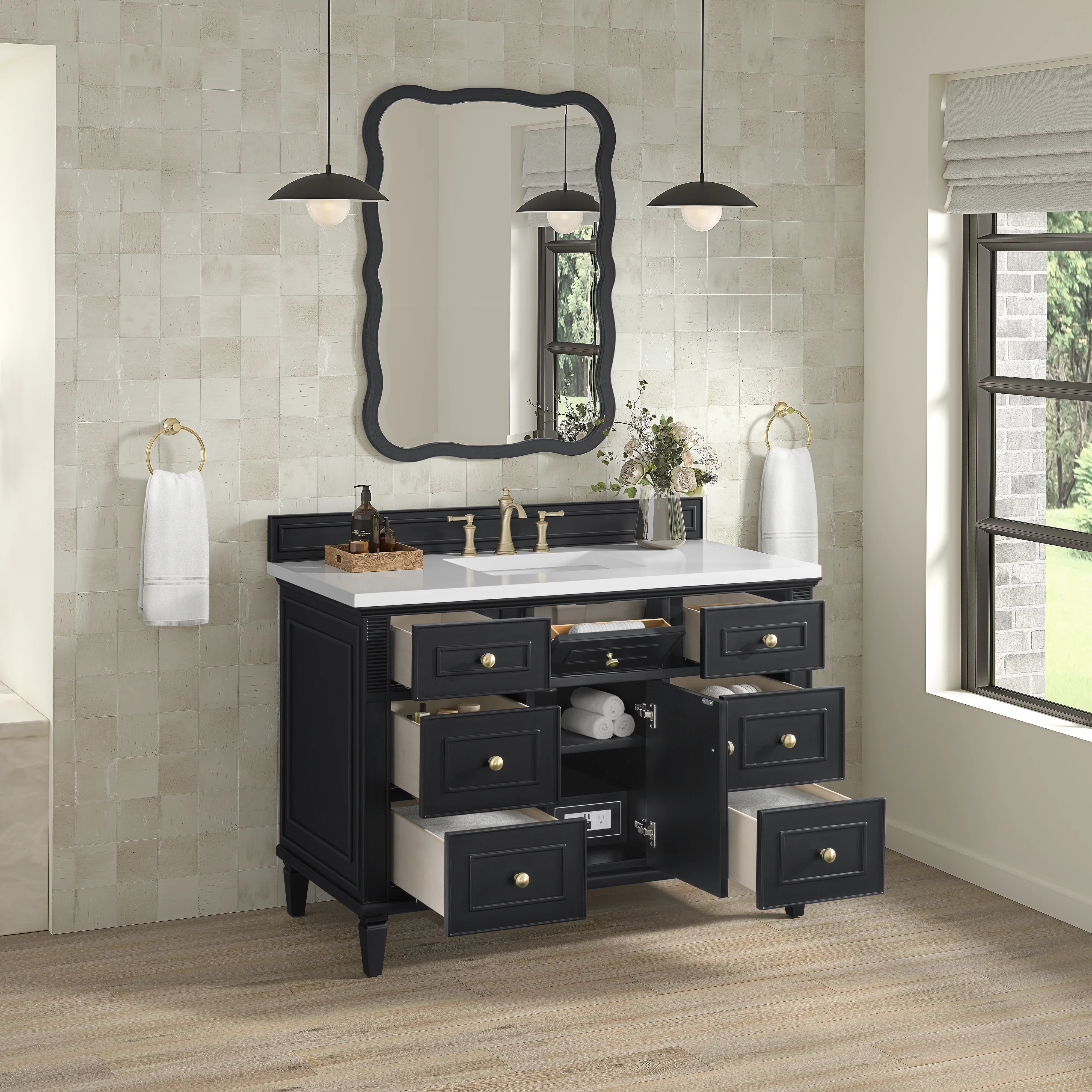 Lorelai 48" Single Vanity, Black Onyx w/ 3 CM White Zeus Silestone Top