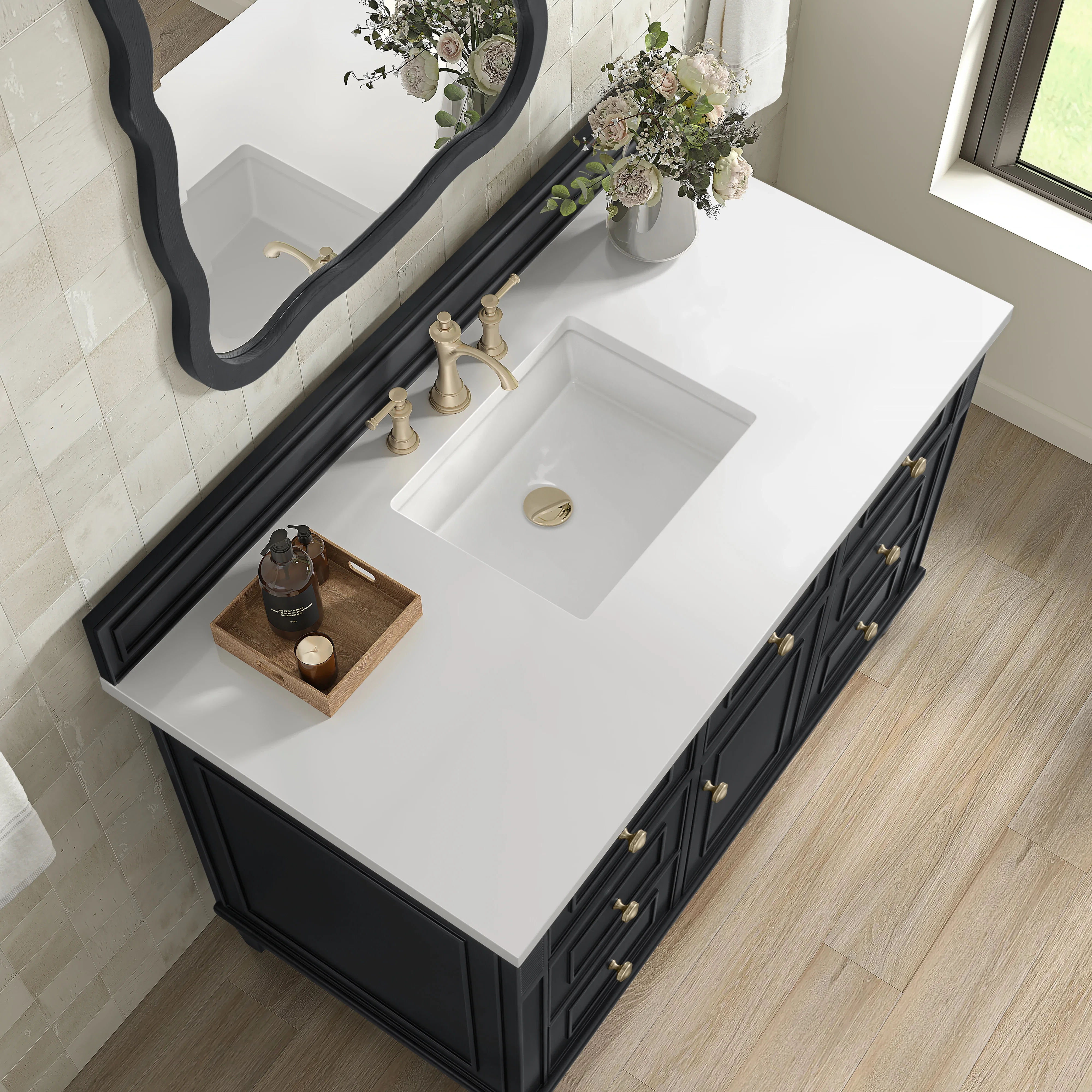 Lorelai 48" Single Vanity, Black Onyx w/ 3 CM White Zeus Silestone Top