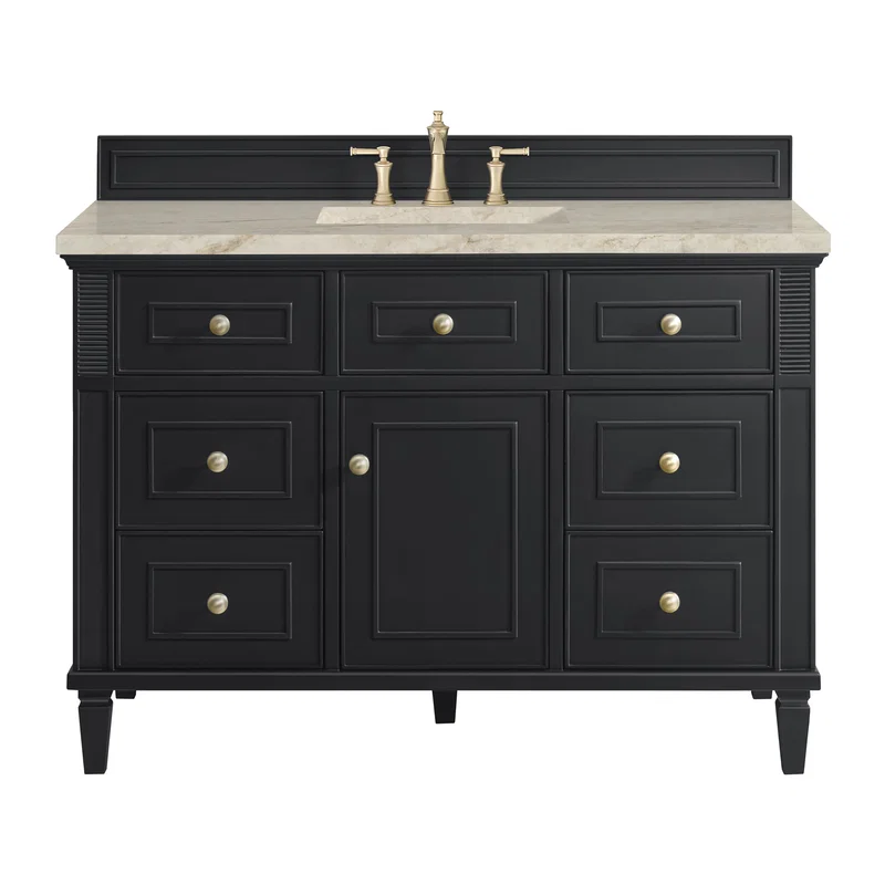 Lorelai 48" Single Vanity, Black Onyx, w/ 3 CM Tajnar Eclos Top w/FreePower Wireless Charger